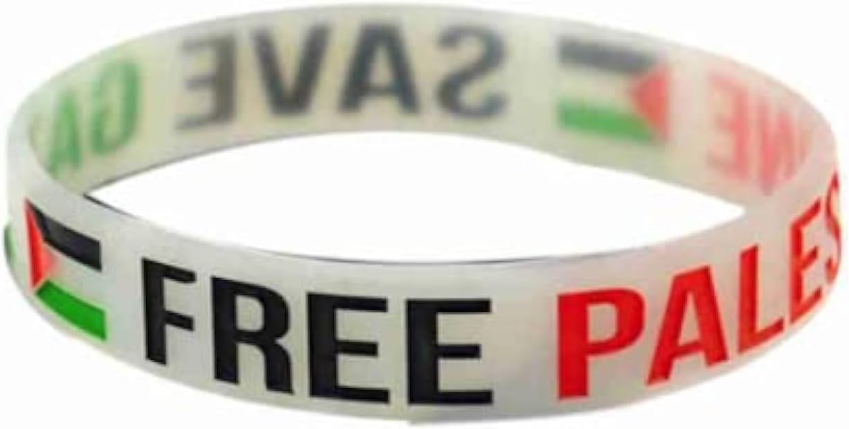 Banda de silicona con el lema "Salven Gaza y liberen a Palestina"