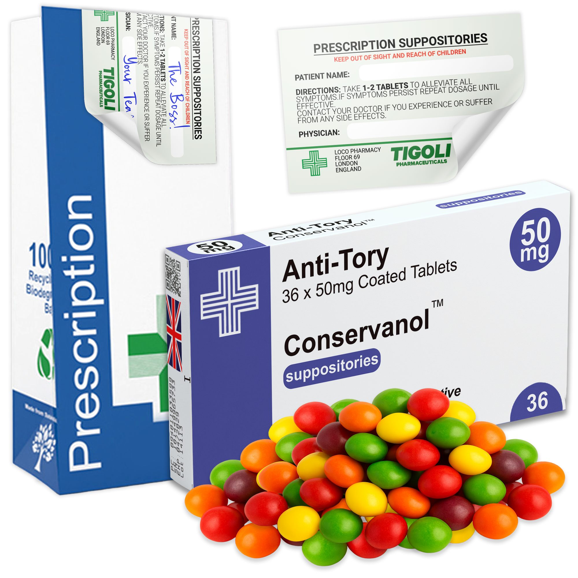 Caramelos de broma con receta médica anti-coños, 36 g | Veganos y vegetarianos