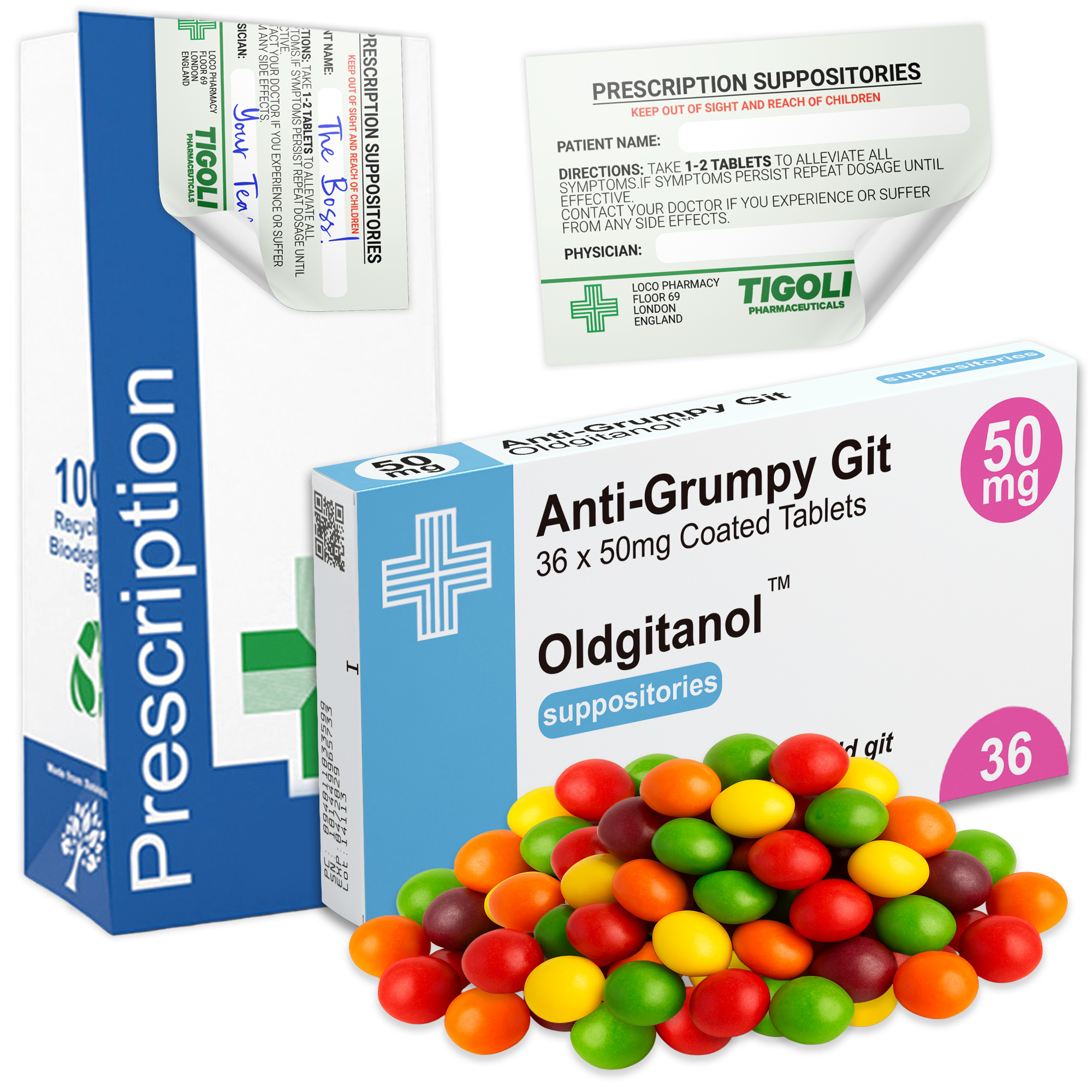 Caramelos de broma con receta médica anti-coños, 36 g | Veganos y vegetarianos