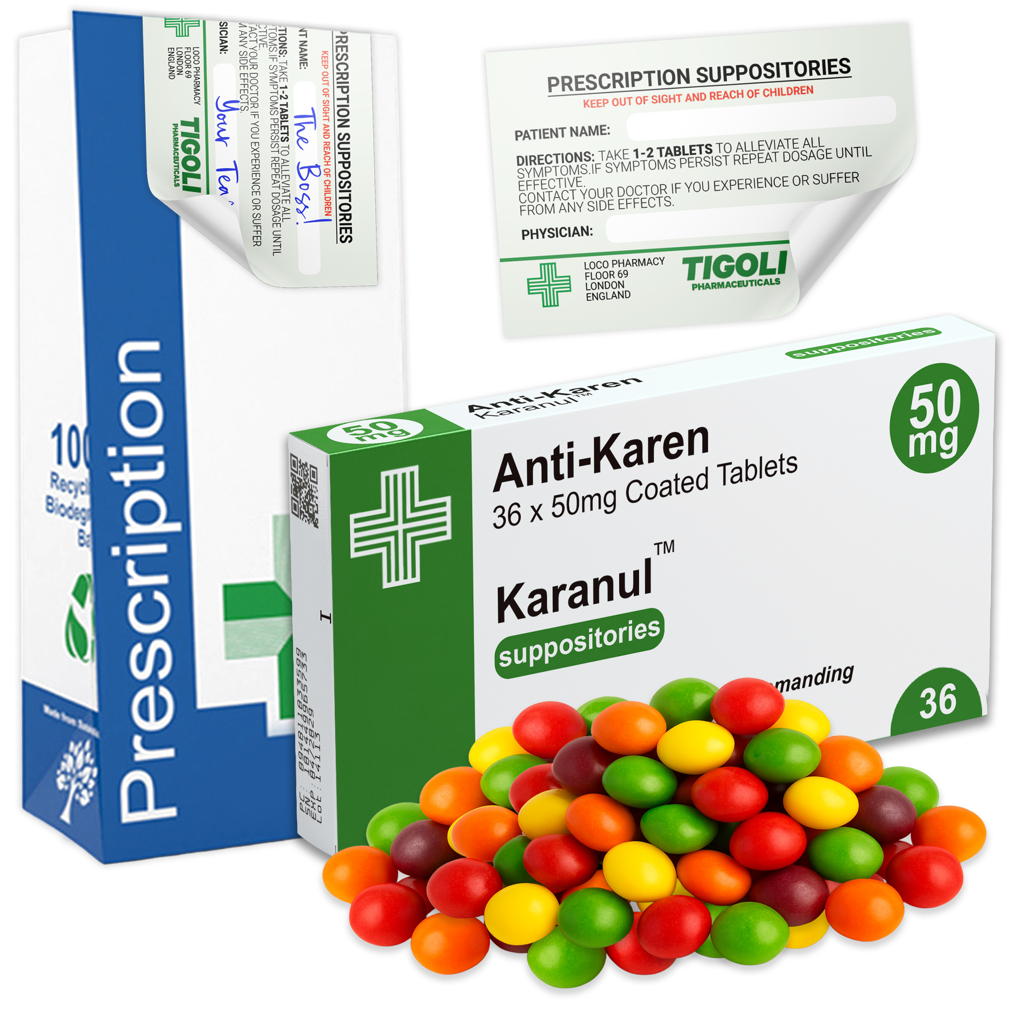 Caramelos de broma con receta médica anti-coños, 36 g | Veganos y vegetarianos