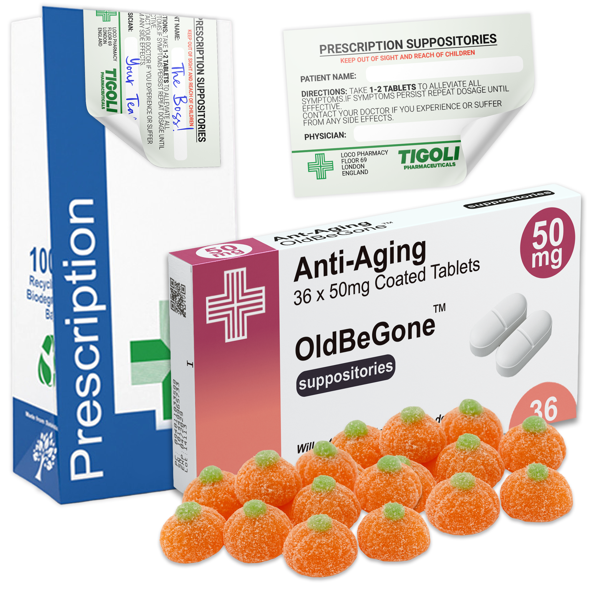 Caramelos de broma con receta médica anti-coños, 36 g | Veganos y vegetarianos