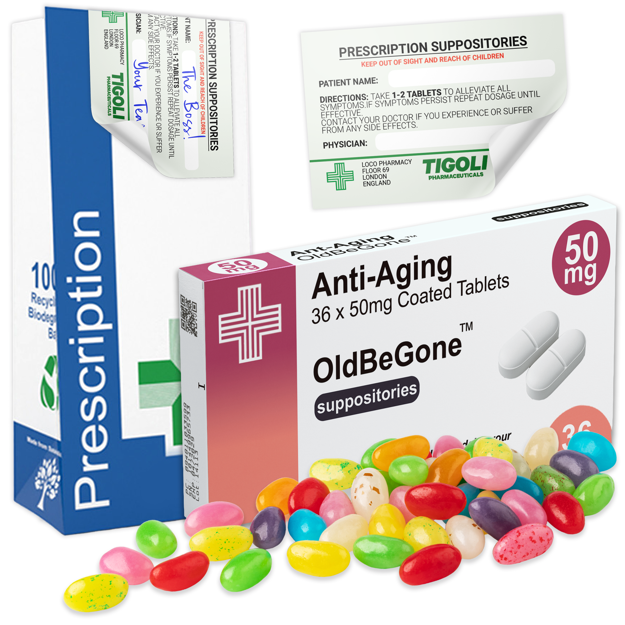 Caramelos de broma con receta médica anti-coños, 36 g | Veganos y vegetarianos