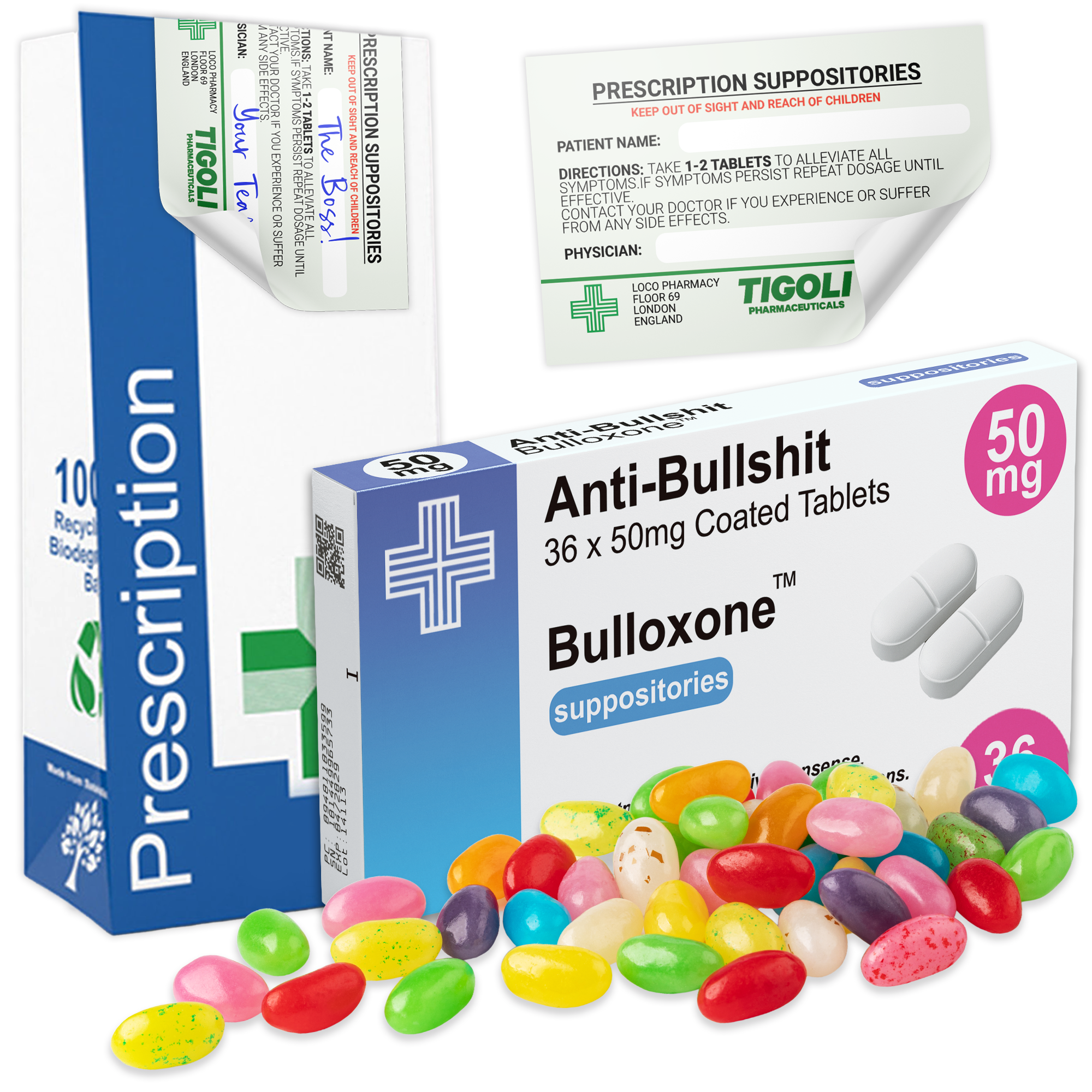 Caramelos de broma con receta médica anti-coños, 36 g | Veganos y vegetarianos