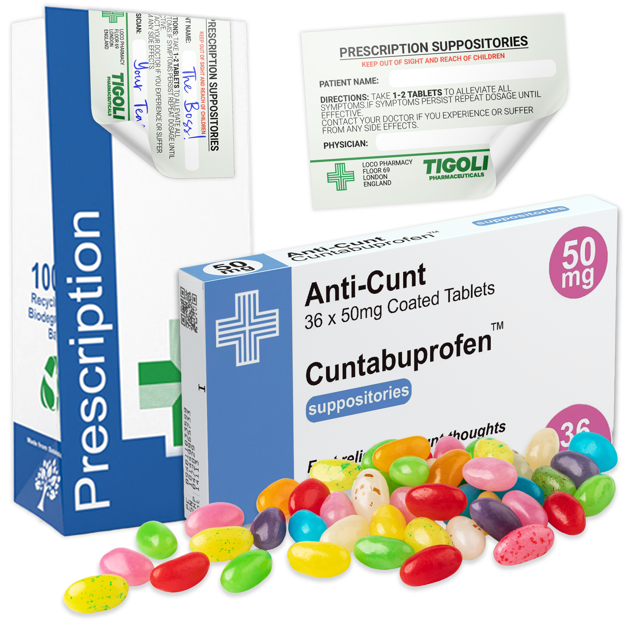 Caramelos de broma con receta médica anti-coños, 36 g | Veganos y vegetarianos