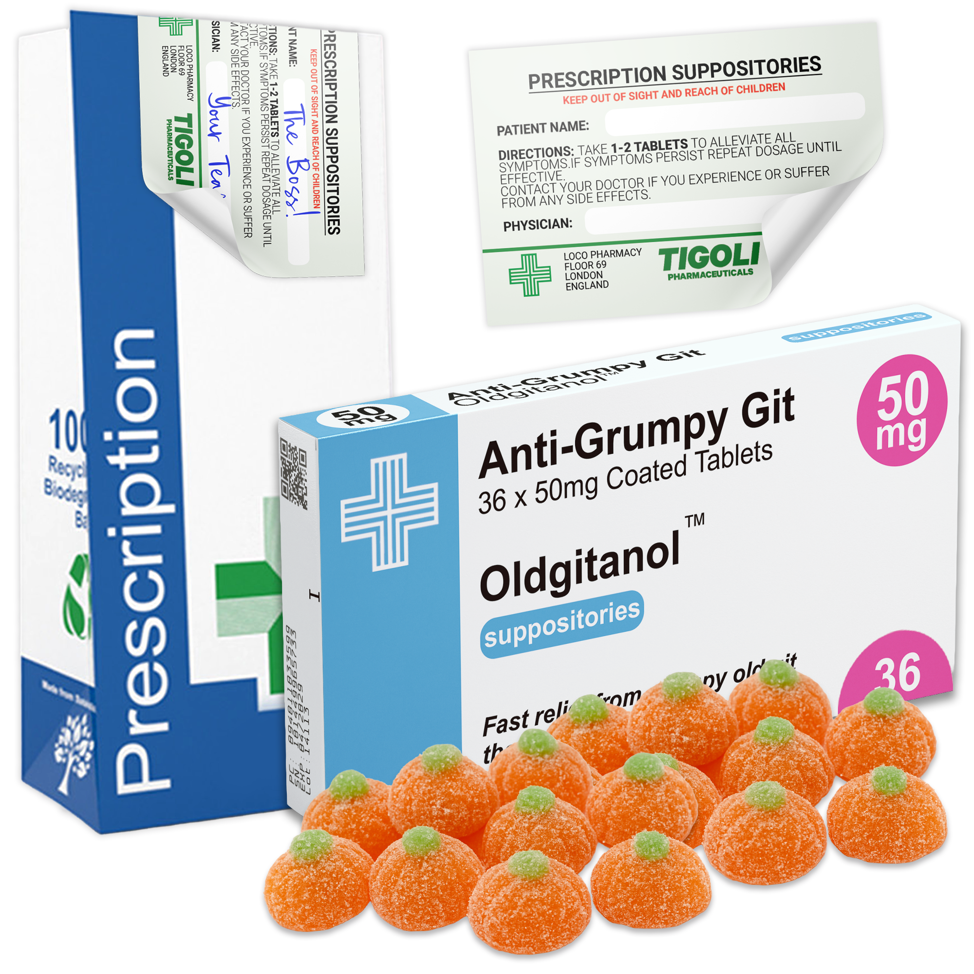 Caramelos de broma con receta médica anti-coños, 36 g | Veganos y vegetarianos