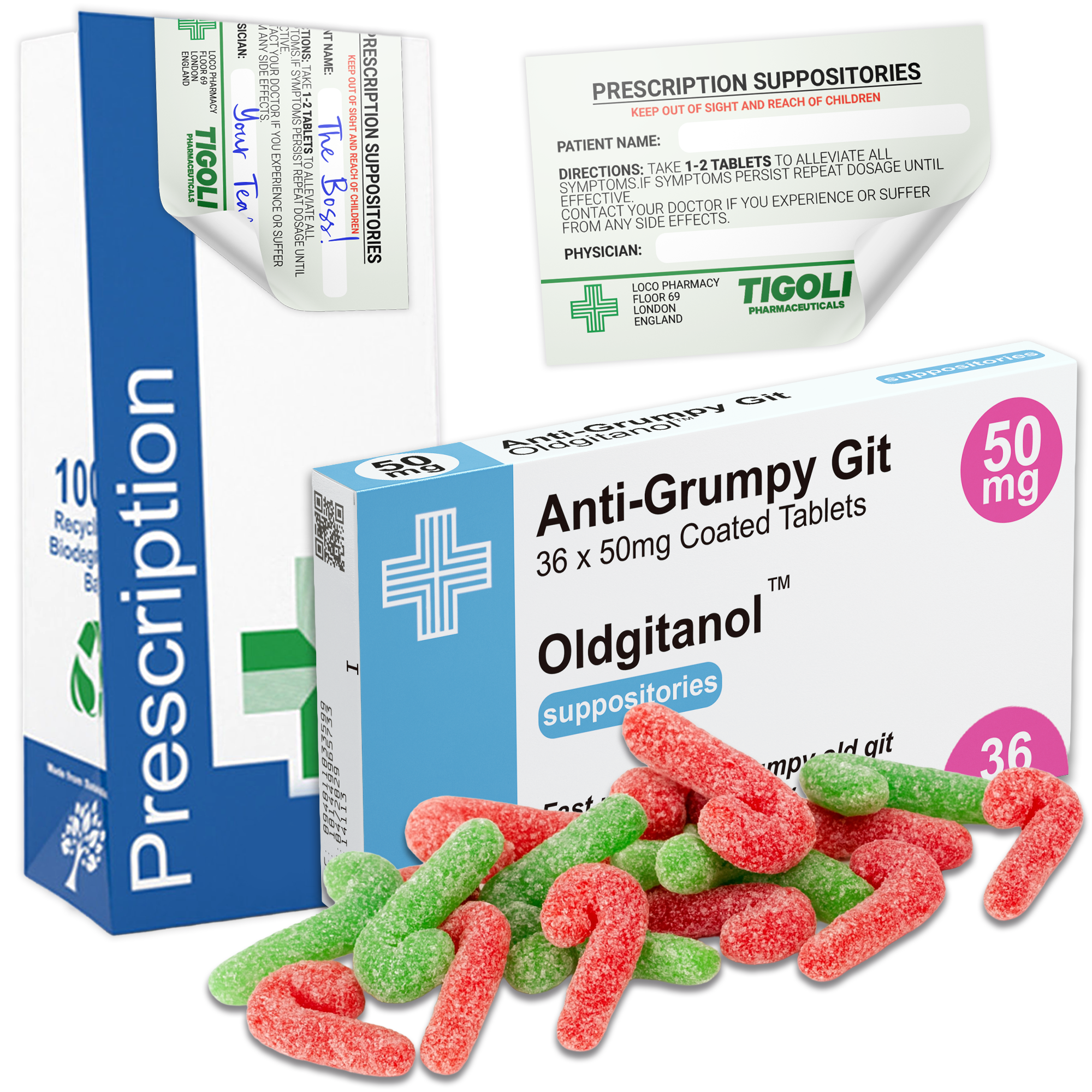 Caramelos de broma con receta médica anti-coños, 36 g | Veganos y vegetarianos