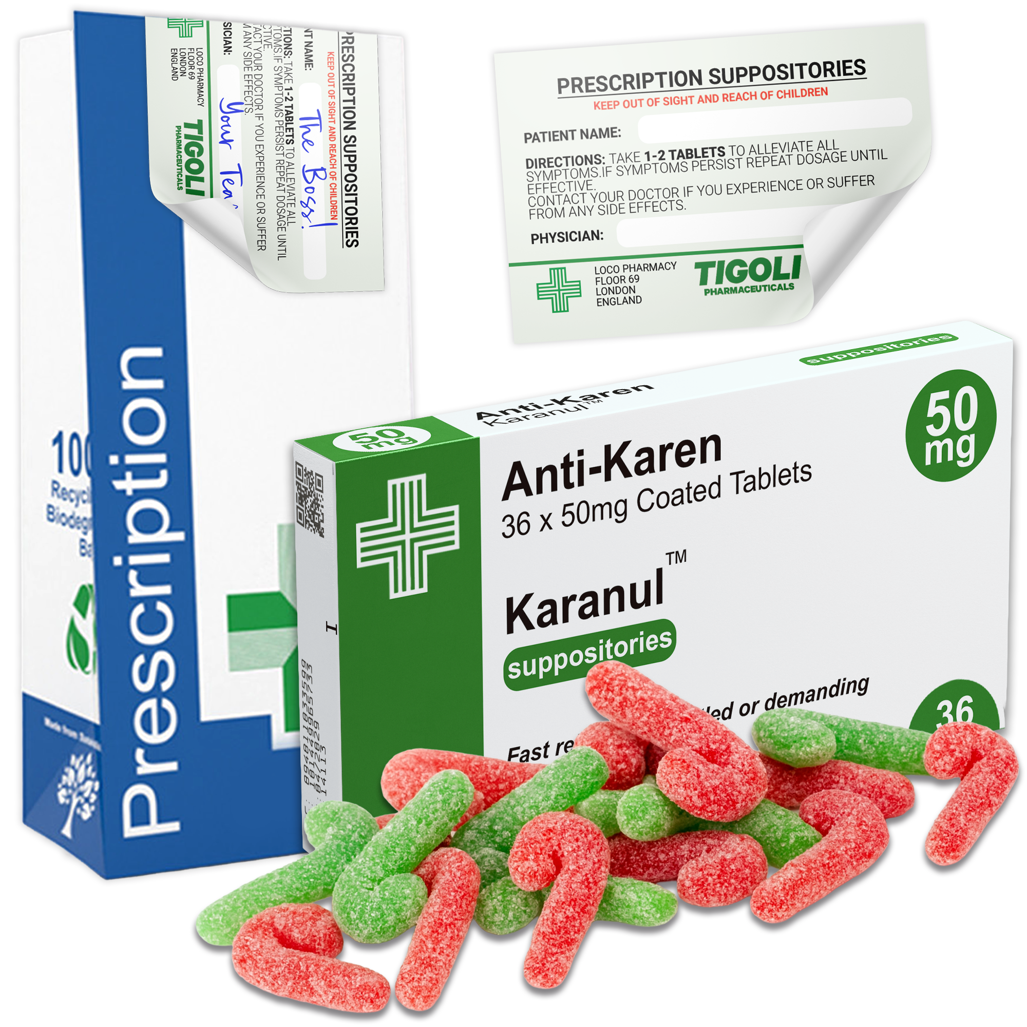 Caramelos de broma con receta médica anti-coños, 36 g | Veganos y vegetarianos