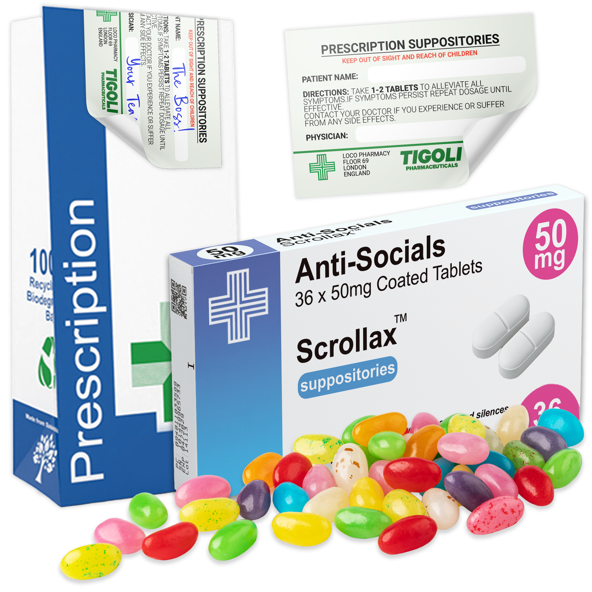 Caramelos de broma con receta médica anti-coños, 36 g | Veganos y vegetarianos