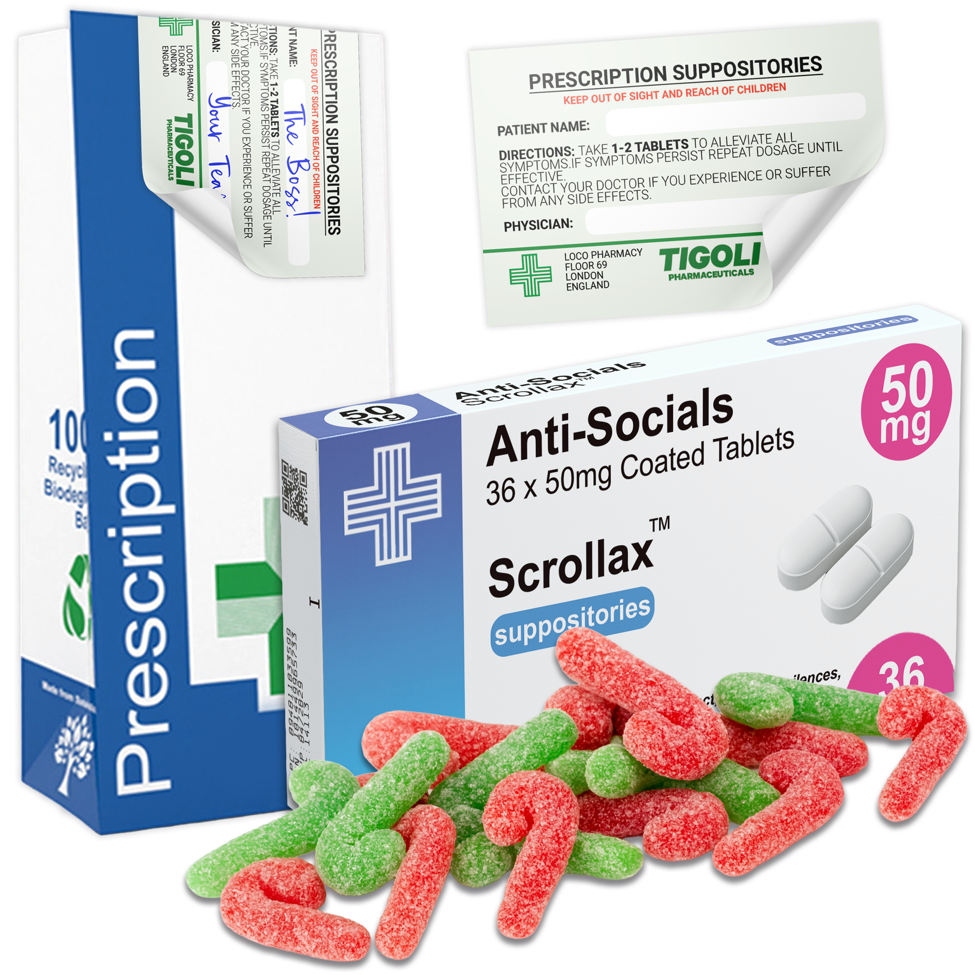 Caramelos de broma con receta médica anti-coños, 36 g | Veganos y vegetarianos