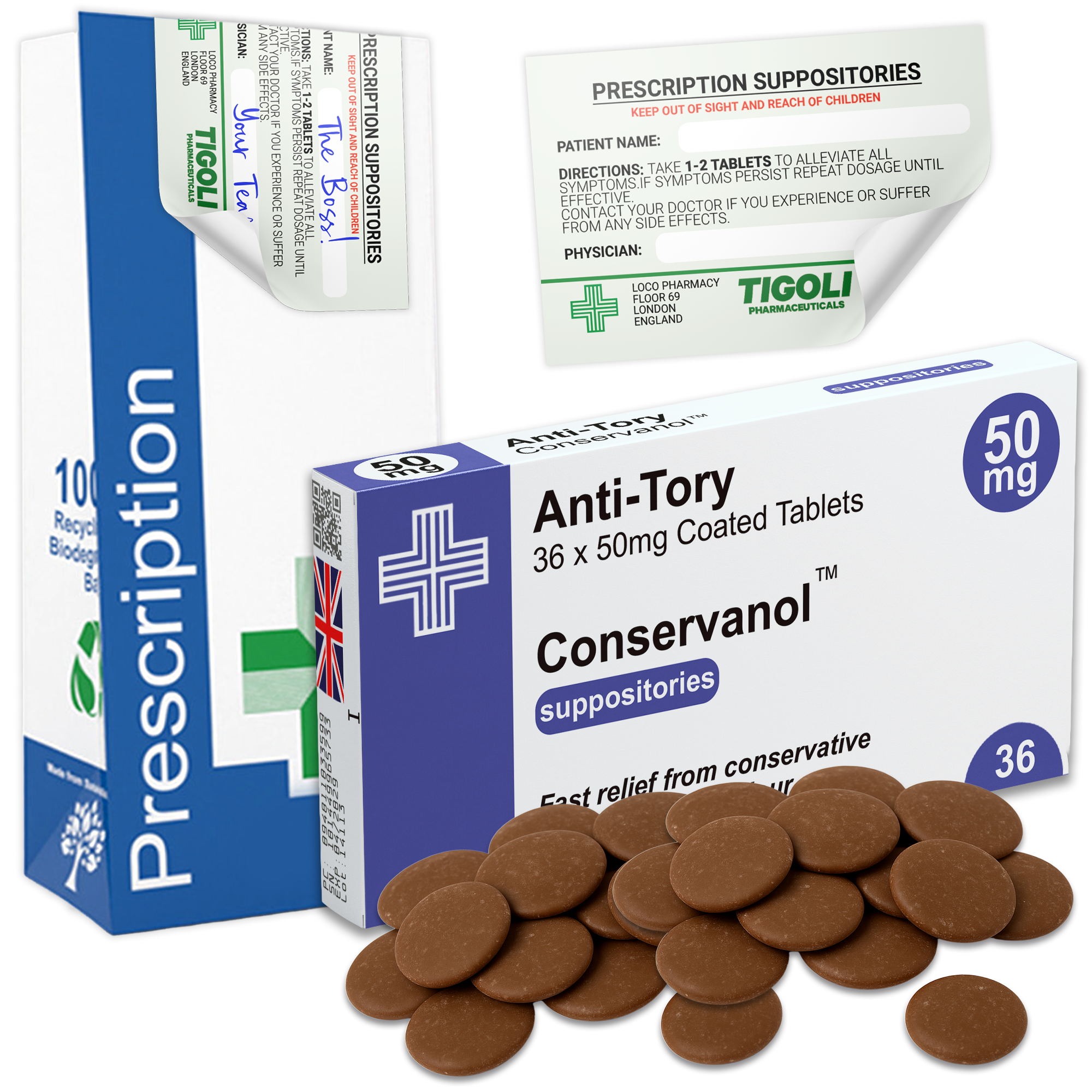 Caramelos de broma con receta médica anti-coños, 36 g | Veganos y vegetarianos