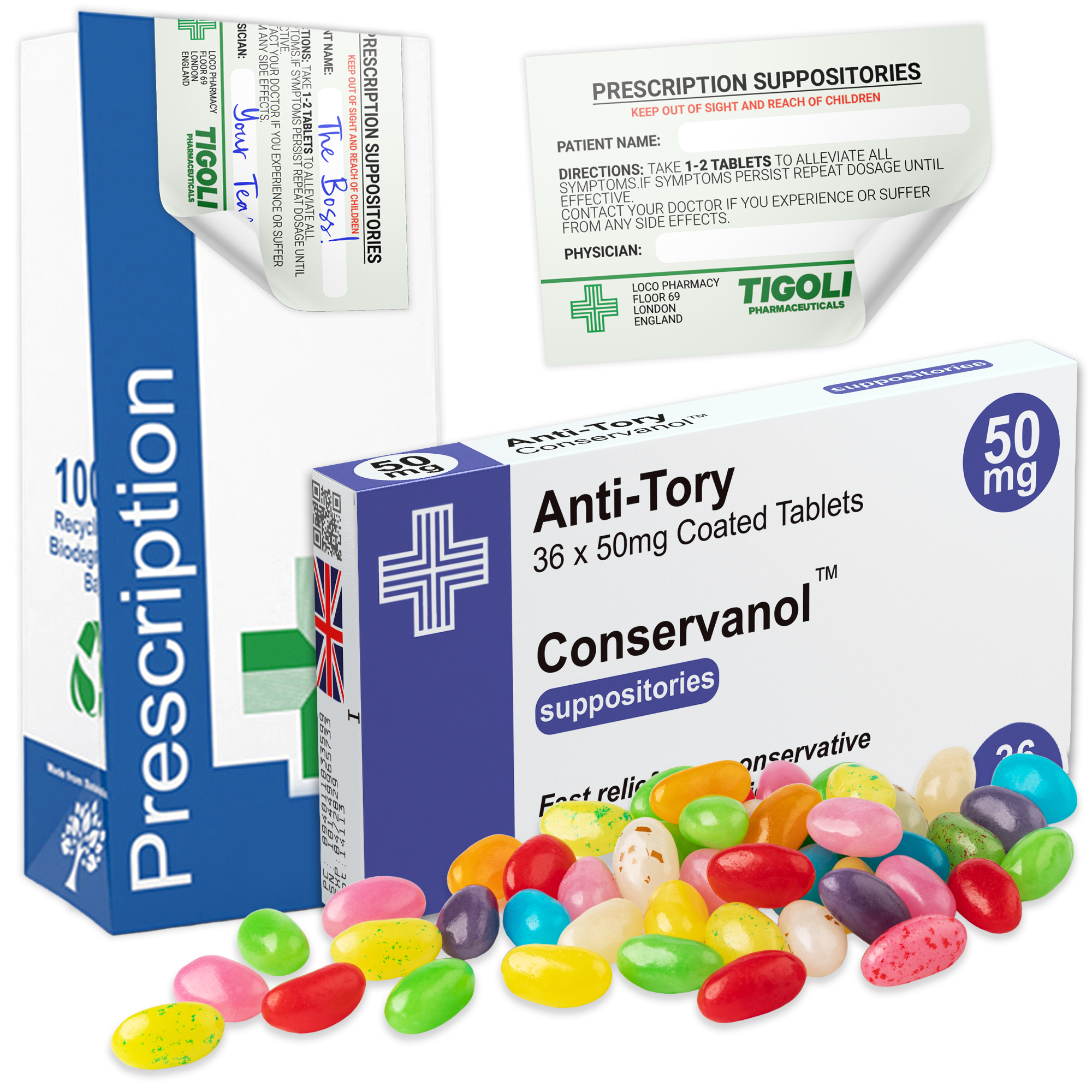 Caramelos de broma con receta médica anti-coños, 36 g | Veganos y vegetarianos