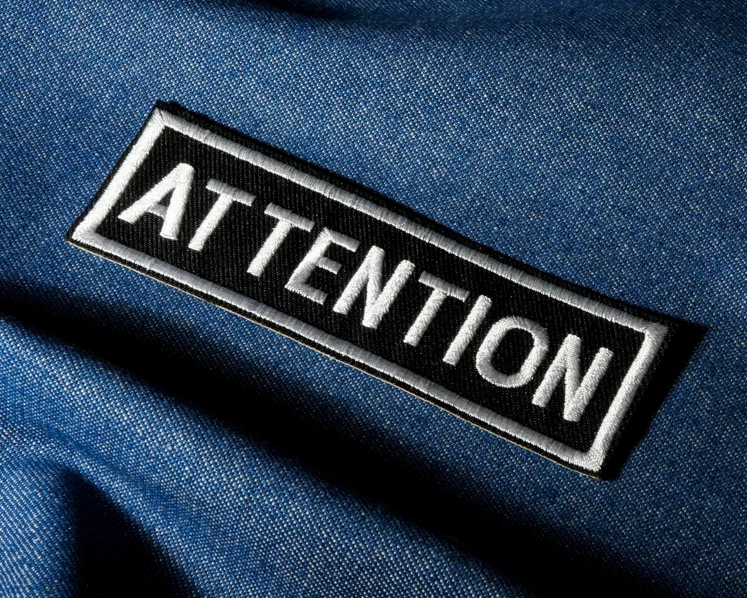 Attention Biker Patch Iron On (11x 3.5cm)