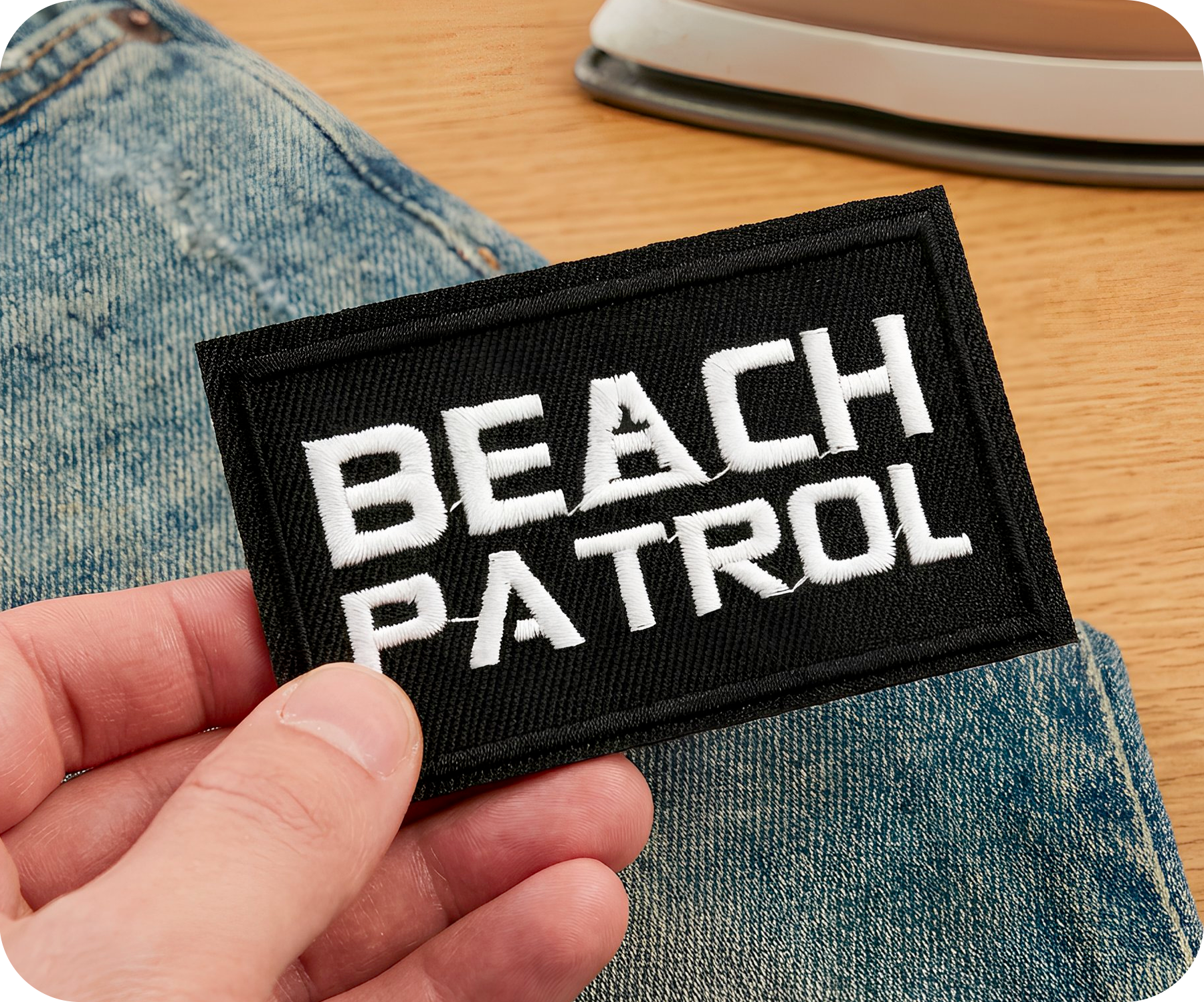 Beach Patrol Black Lifeguard Buoy Iron On Patch (7.8 x 5cm)