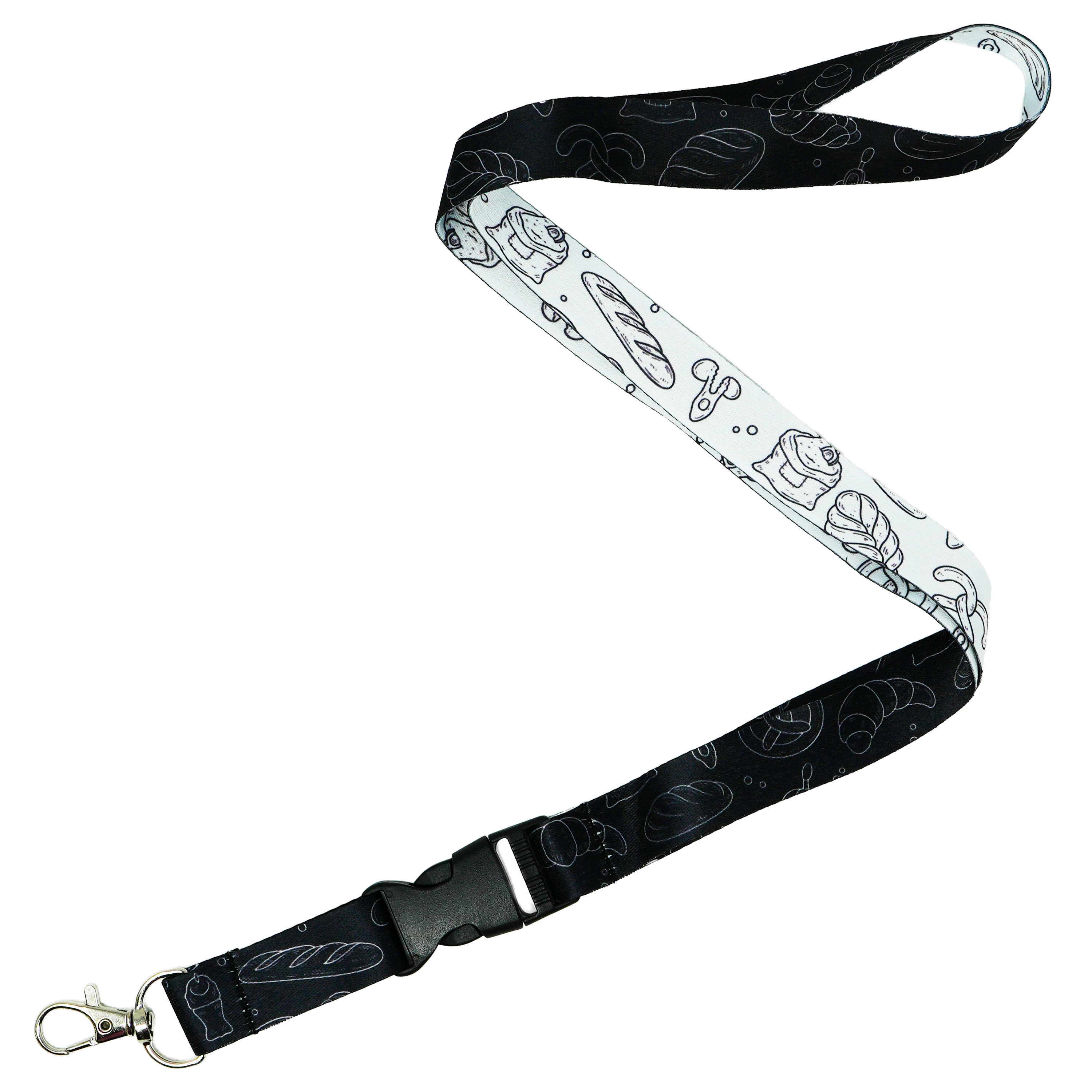 Baker’s Lanyard – Black & White Bread Pattern Neck Strap