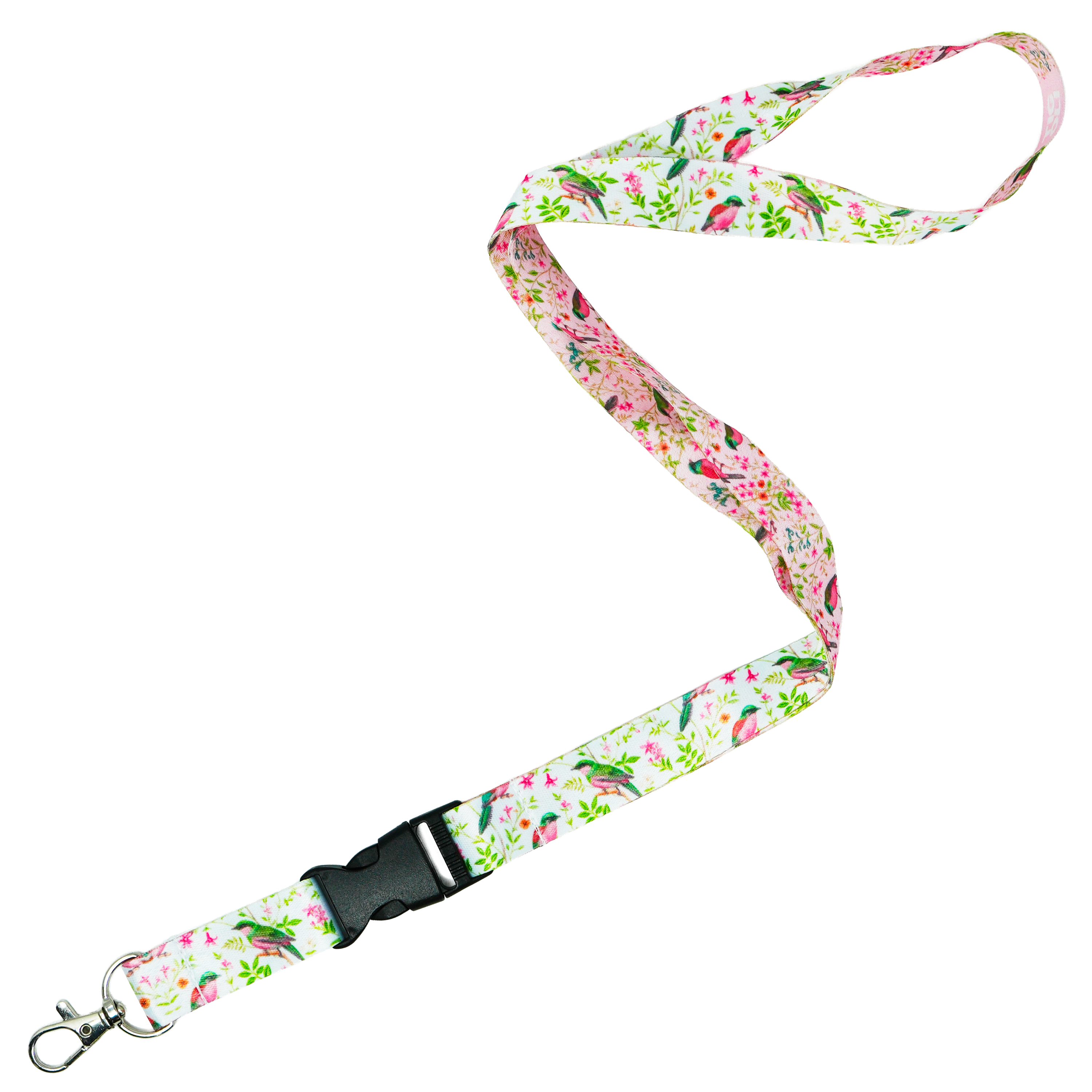Birds & Floral Lanyard – Elegant Nature Print Neck Strap
