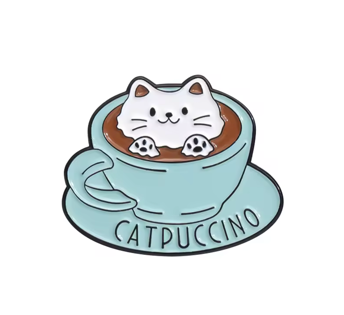 Catpuccino Cup & Saucer Coffee Pin Badge