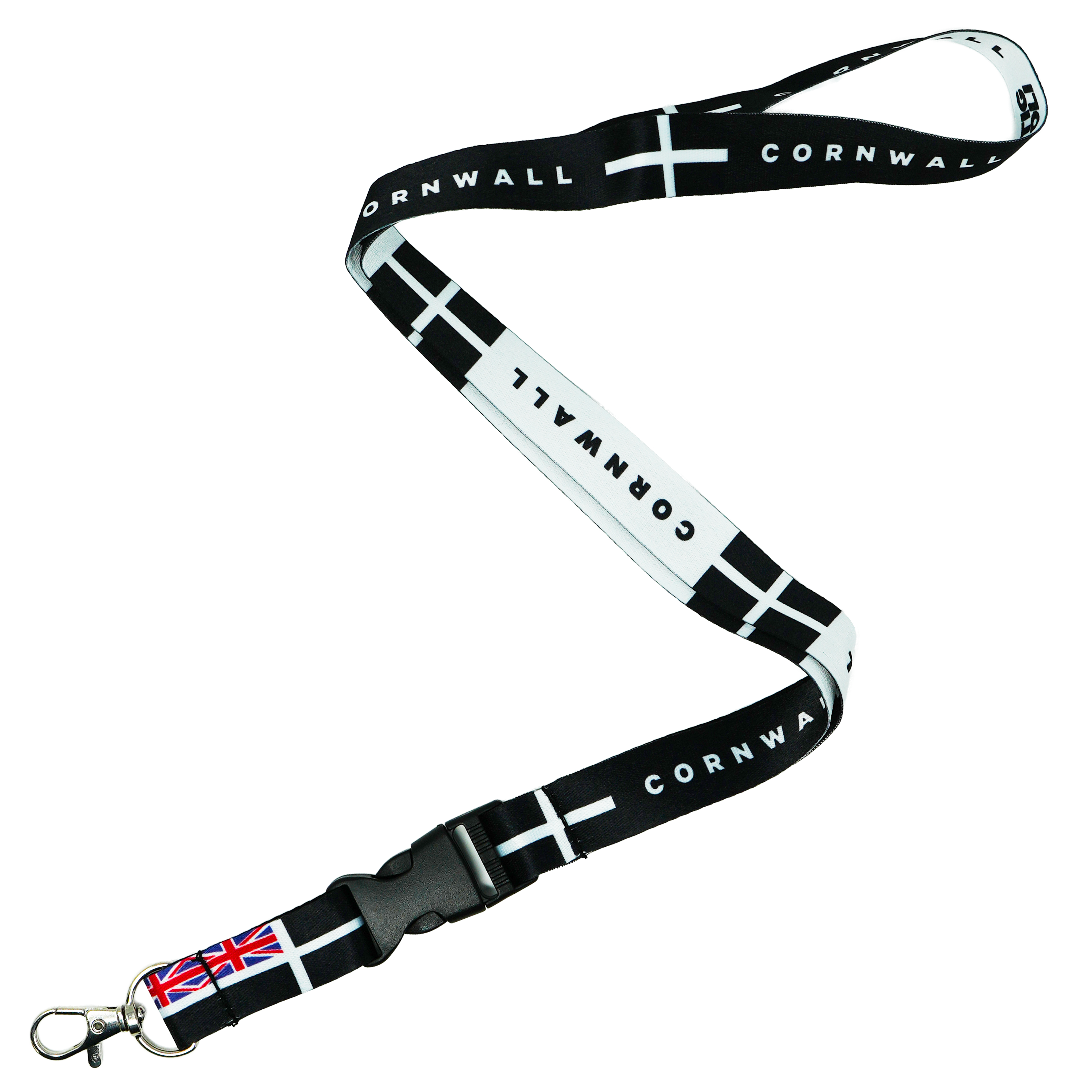 Cornwall Flag Lanyard – St Piran’s Cross Black & White Design with Cornish Flag