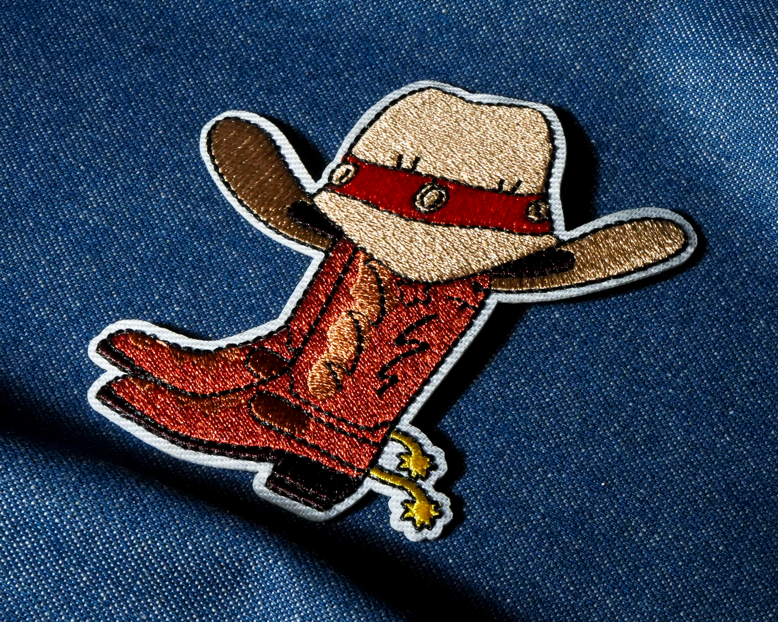 Cowboy Boots & Hat Wild West Patch Iron On (8 x 8cm)