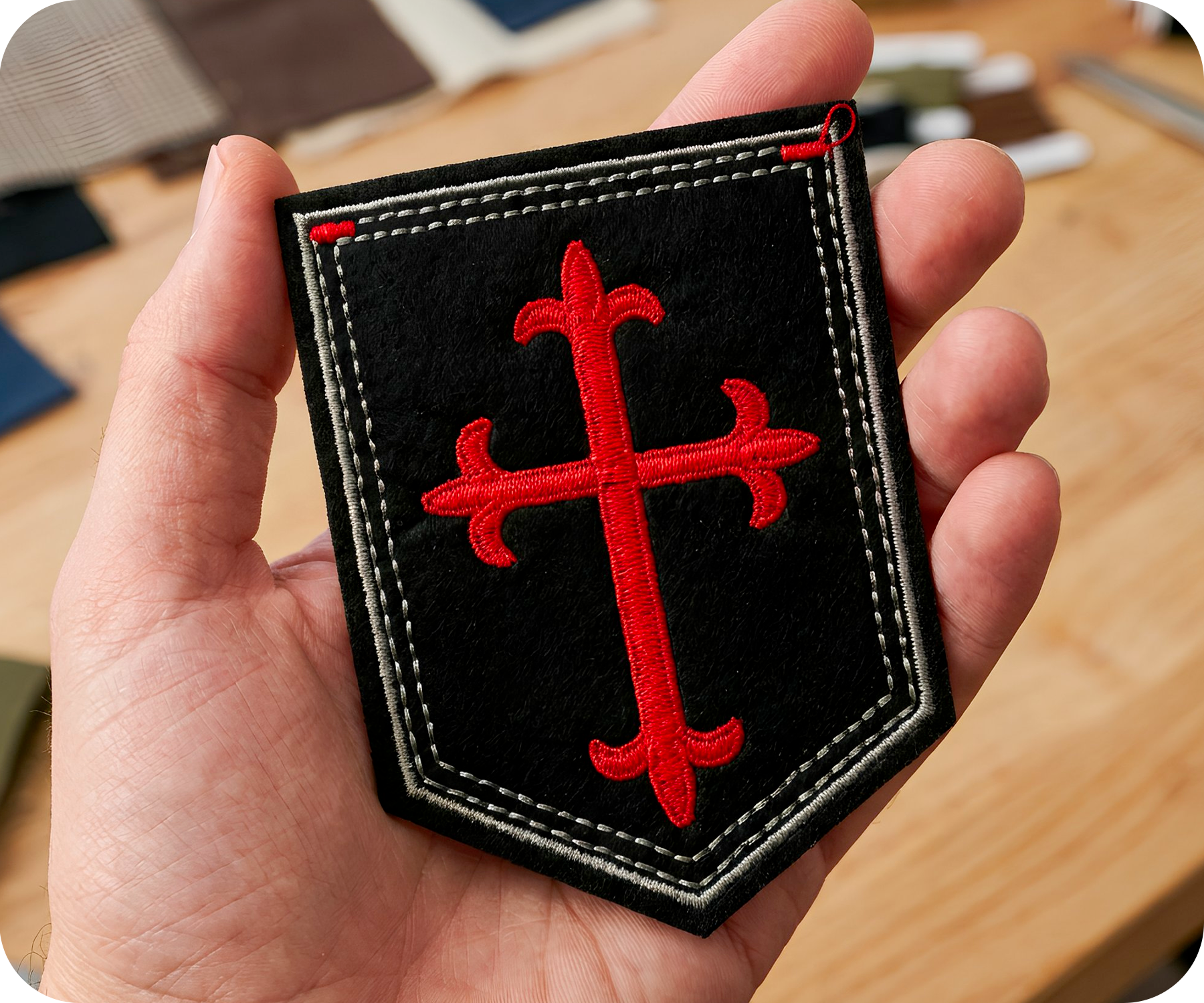 Gothic Crusader Red Cross On Black Shield Iron On Patch (9 x 7.5cm)