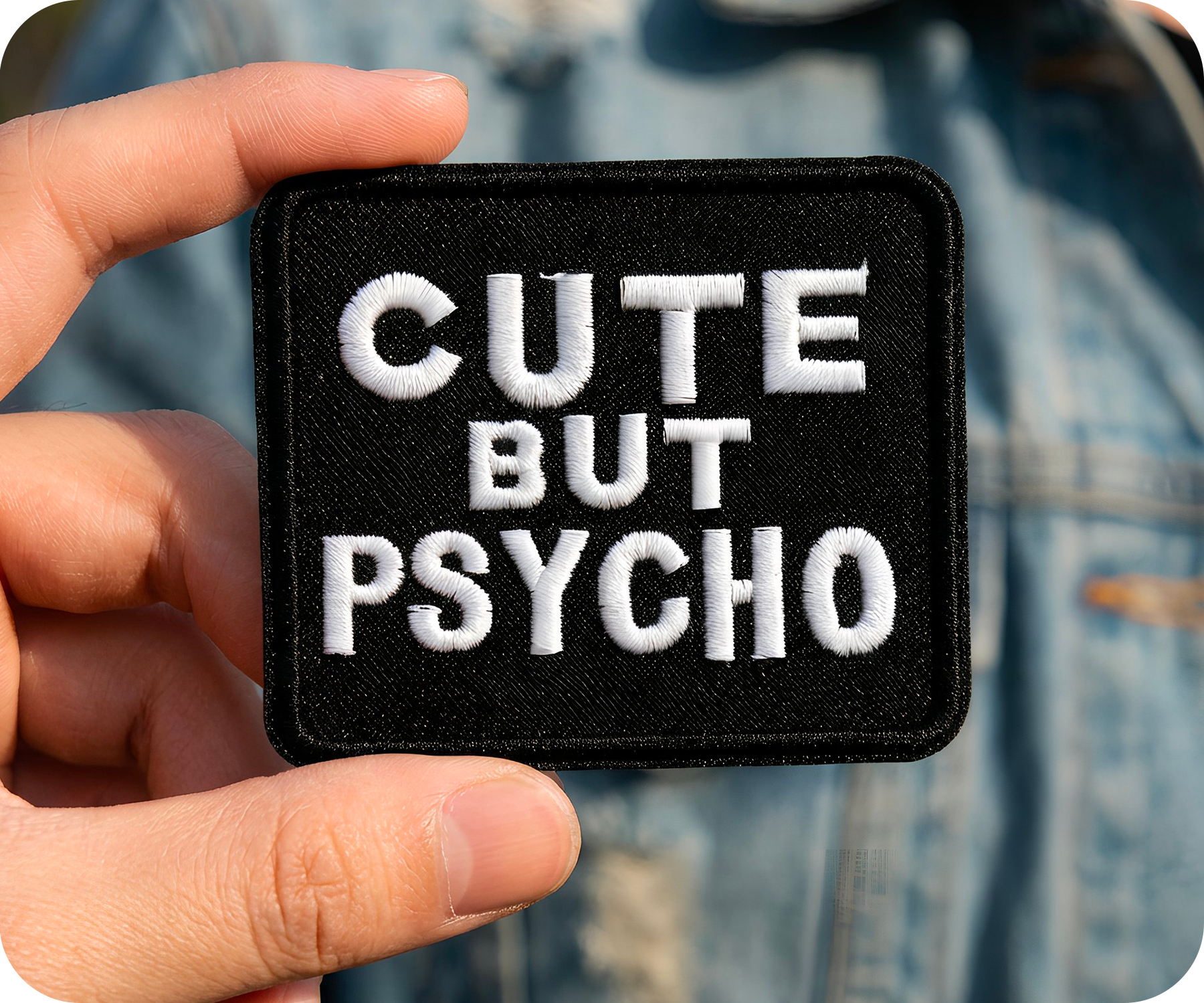 Cute But Psycho Black Iron On Patch (10 x 7cm)