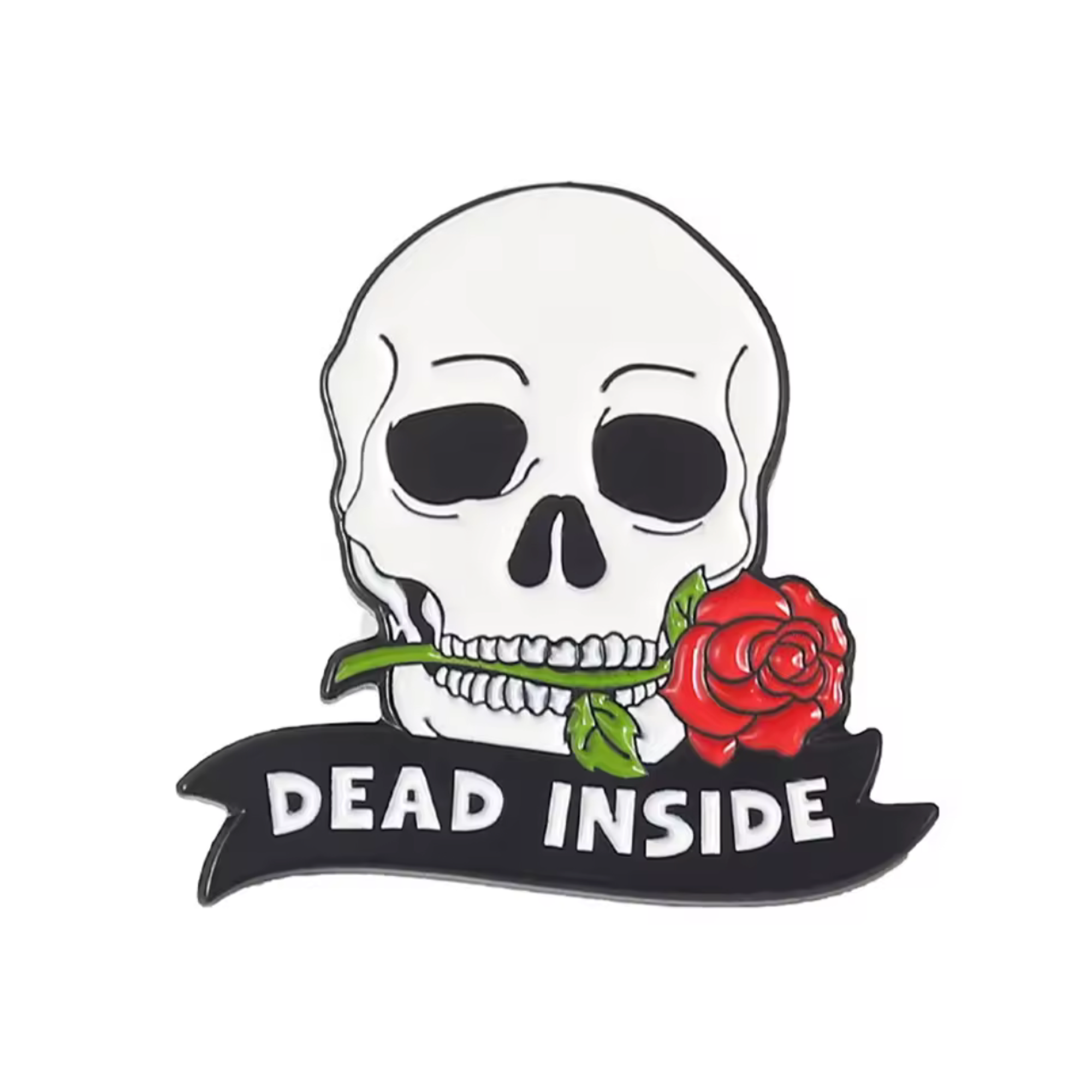 Dead Inside Skull Rose Pin Badge