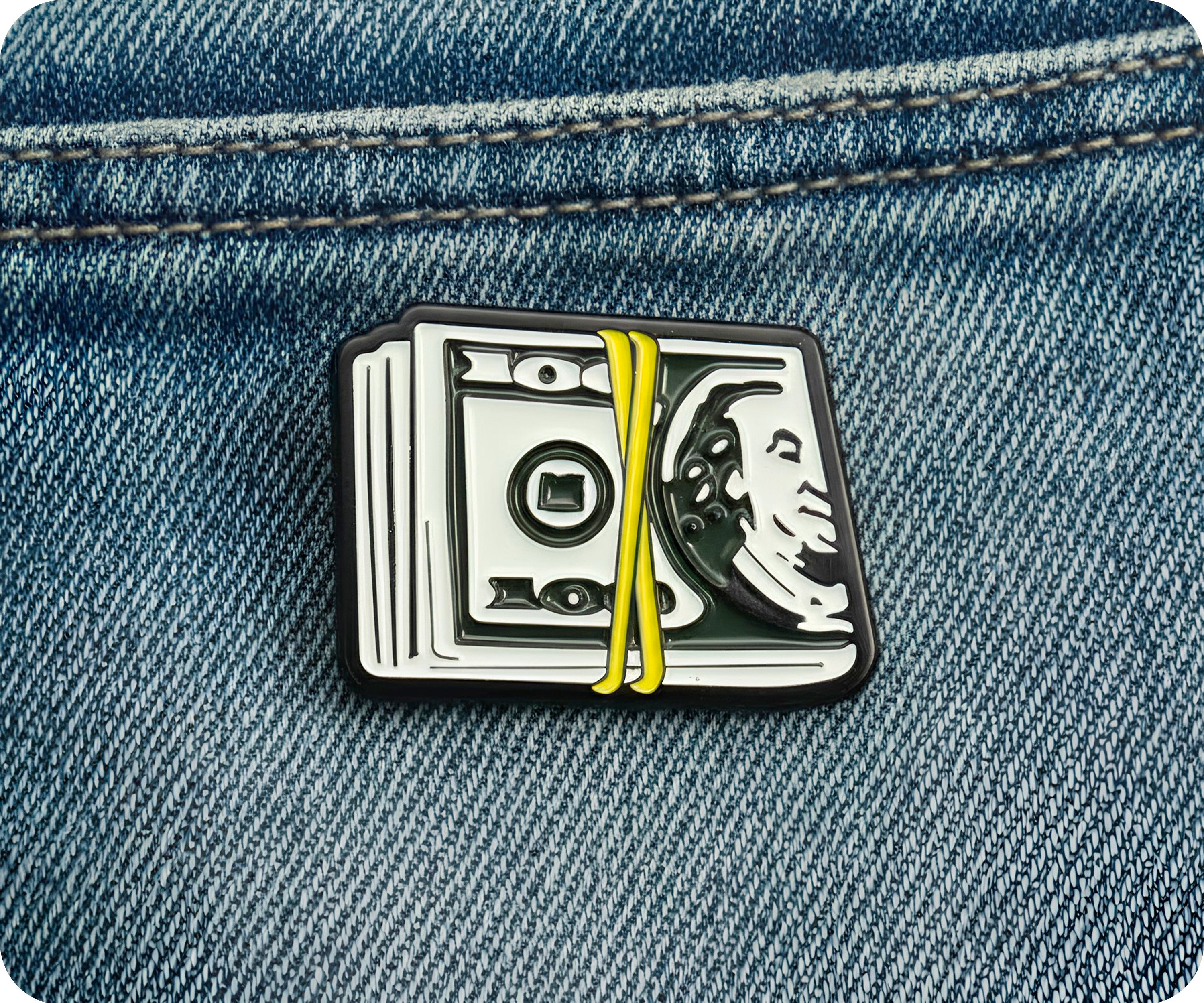 $100 Dollar Money Stack Pin Badge
