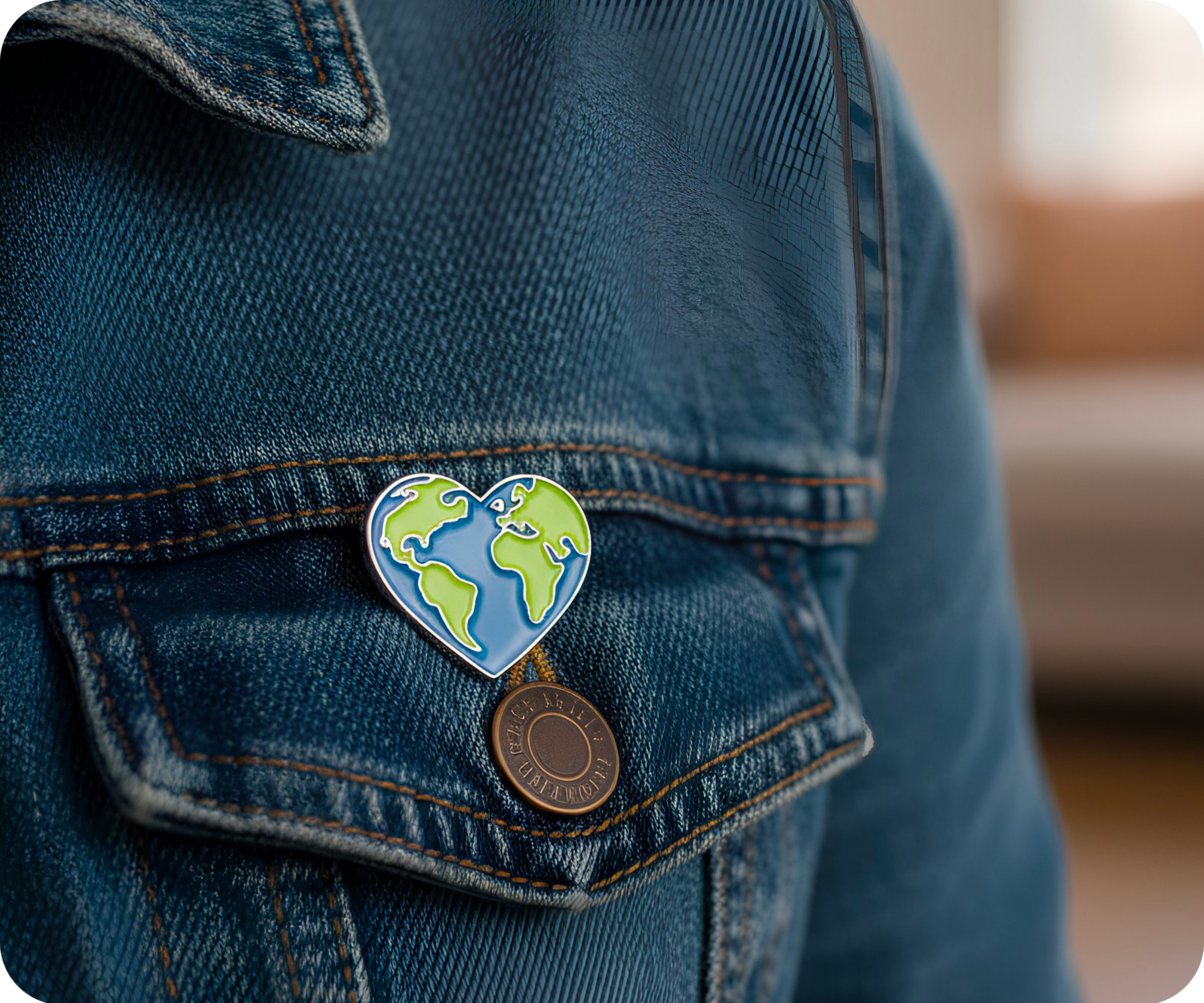 Pin con forma de corazón con el mensaje "Amor a la Tierra"