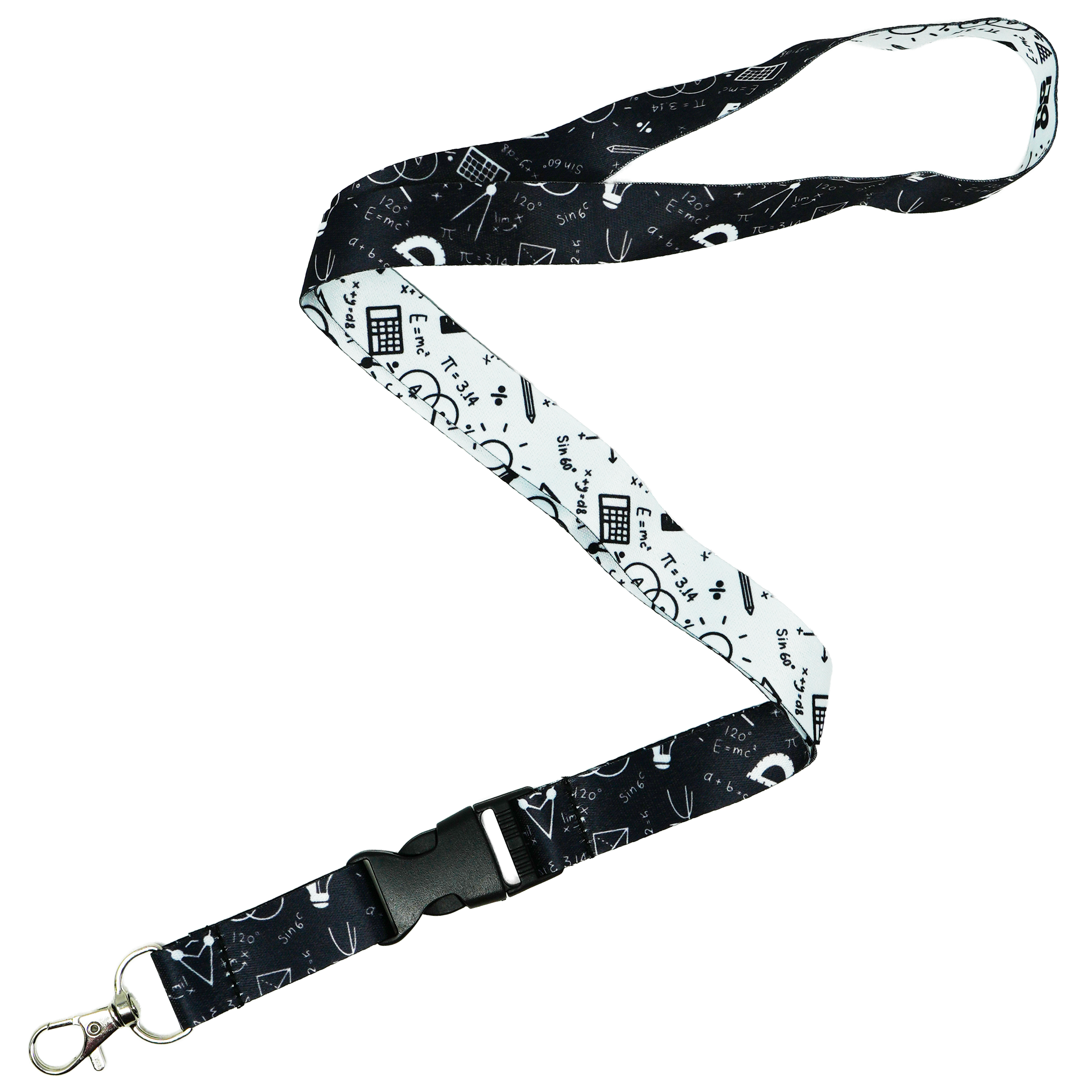 Maths Equations Lanyard – Black & White Science Formula Design with Calculations