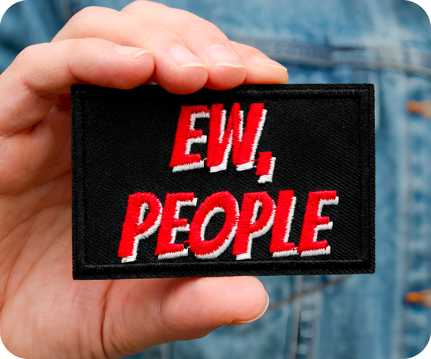 Eww People Funny Black Iron On Patch (7.8 x 5cm)