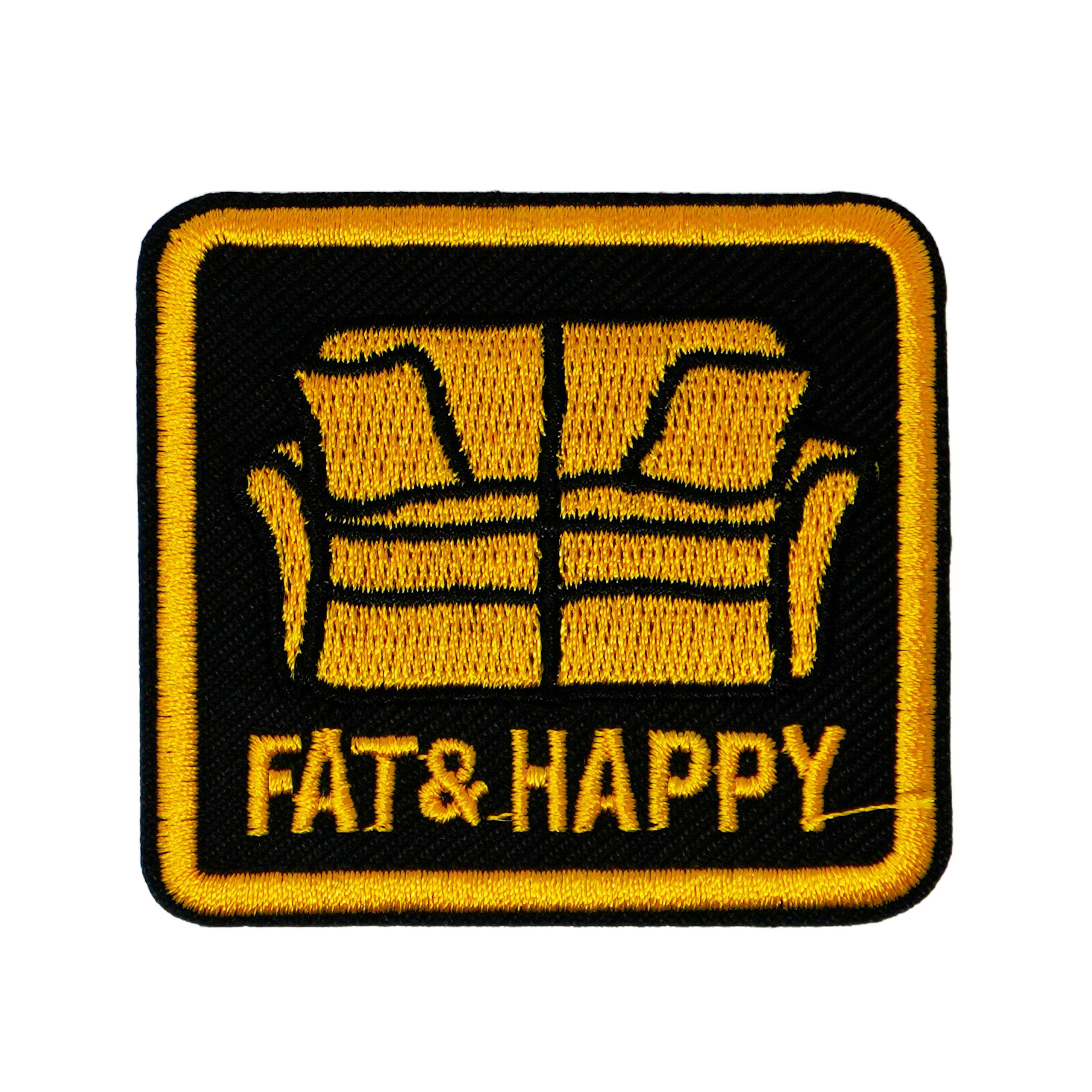 Fat & Happy Funny Couch Sofa Iron On Patch (6 x 5.5cm)