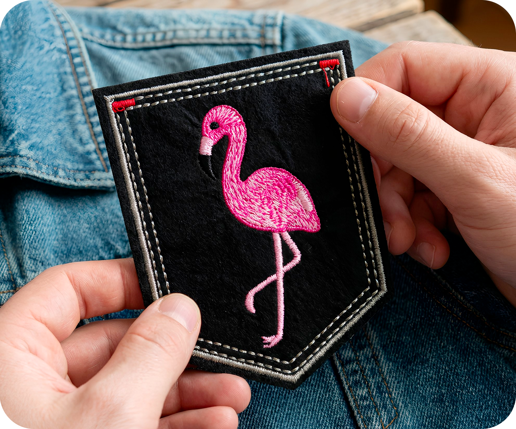 Pink Flamingo Shield Black Iron On Patch (9 x 7.5cm)