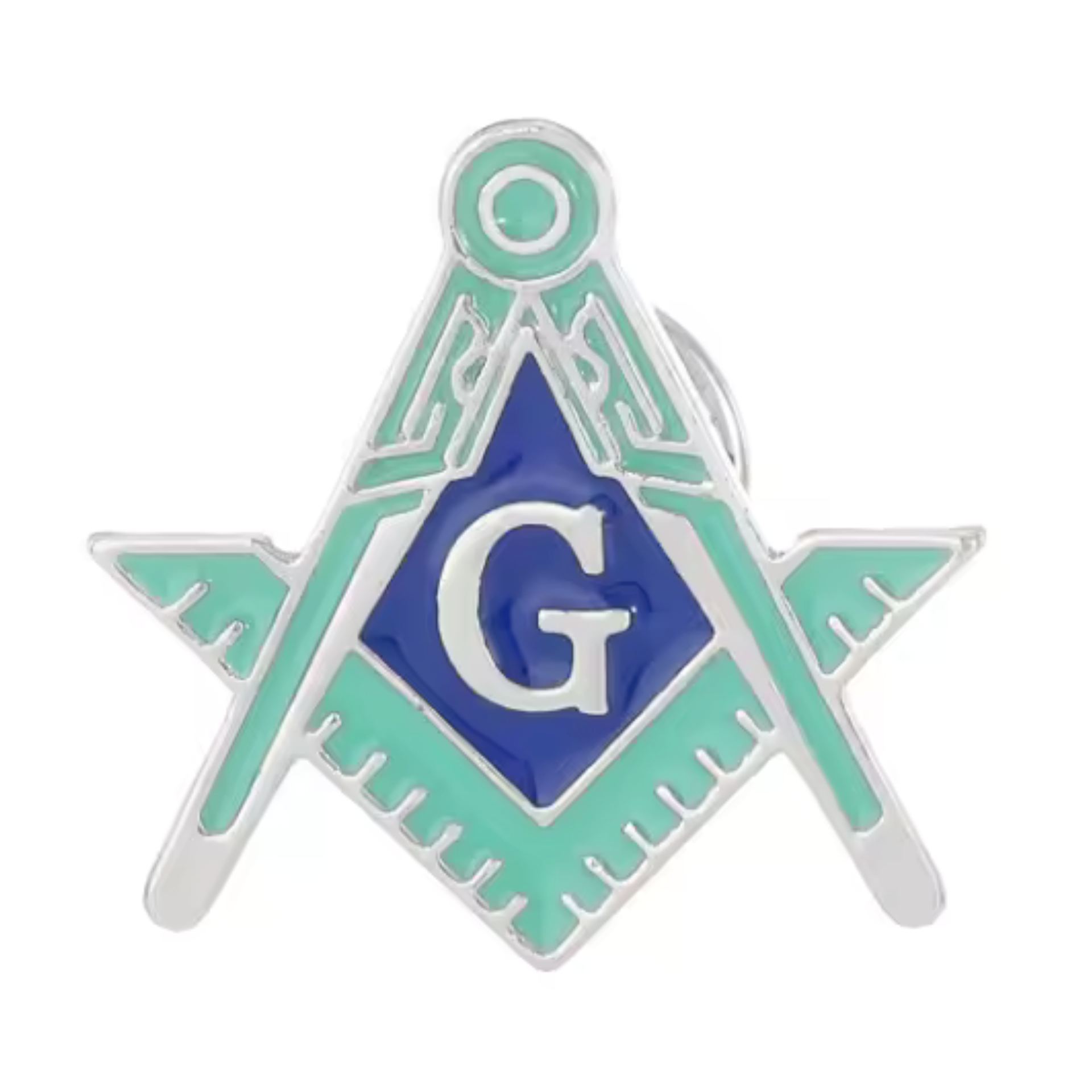 Masonic Silver & Light Green Blue Free Masons Compass Pin Badge
