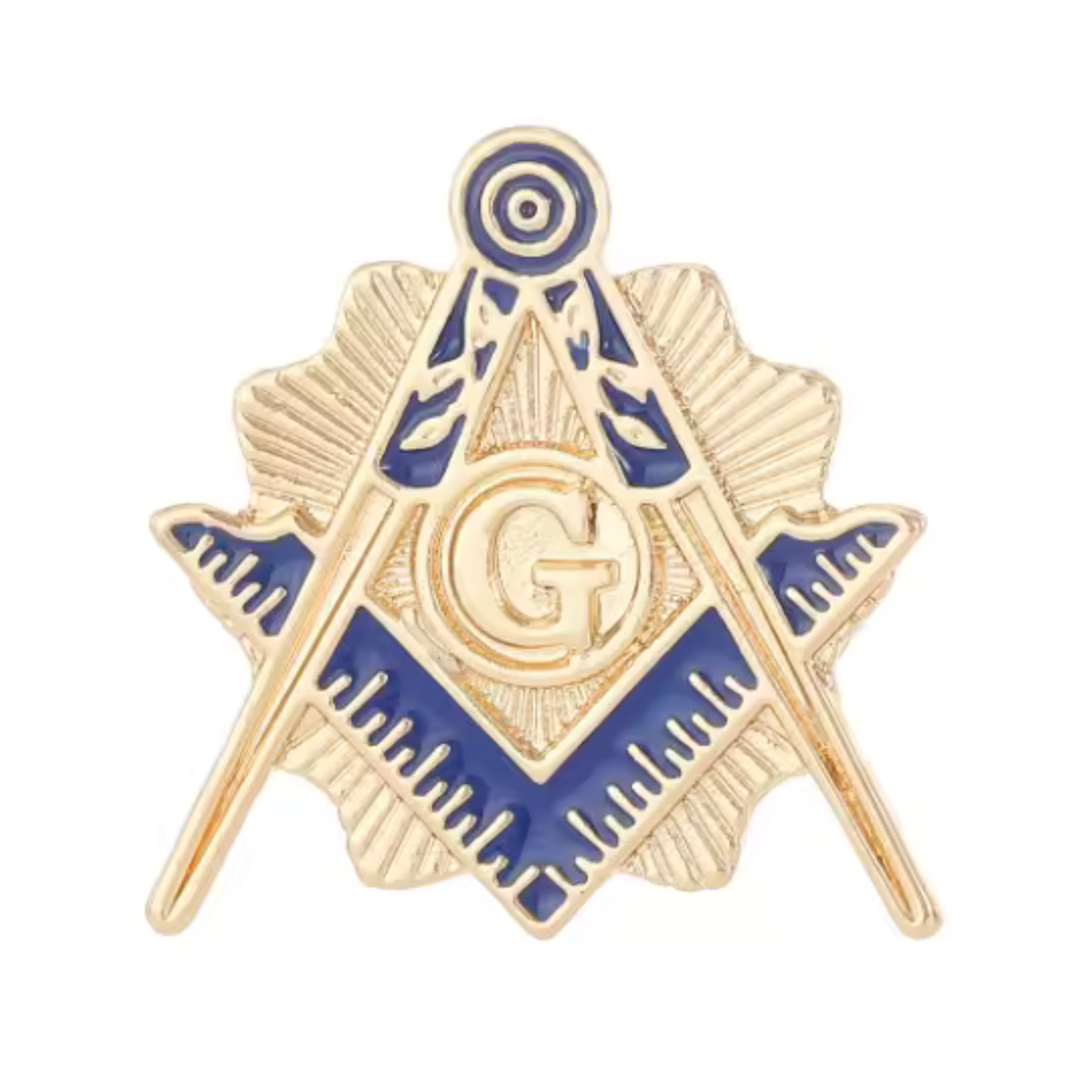Masonic Gold & Blue Free Masons Compass Pin Badge
