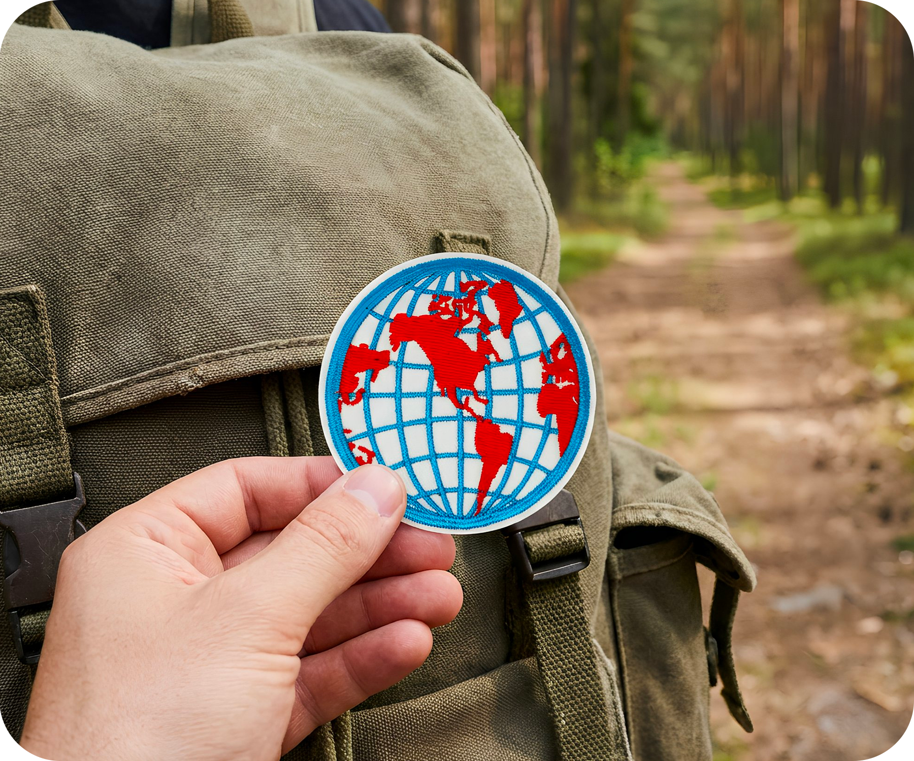 Red Earth Globe Latitude Longitude Wire On Patch (7 x 7cm)