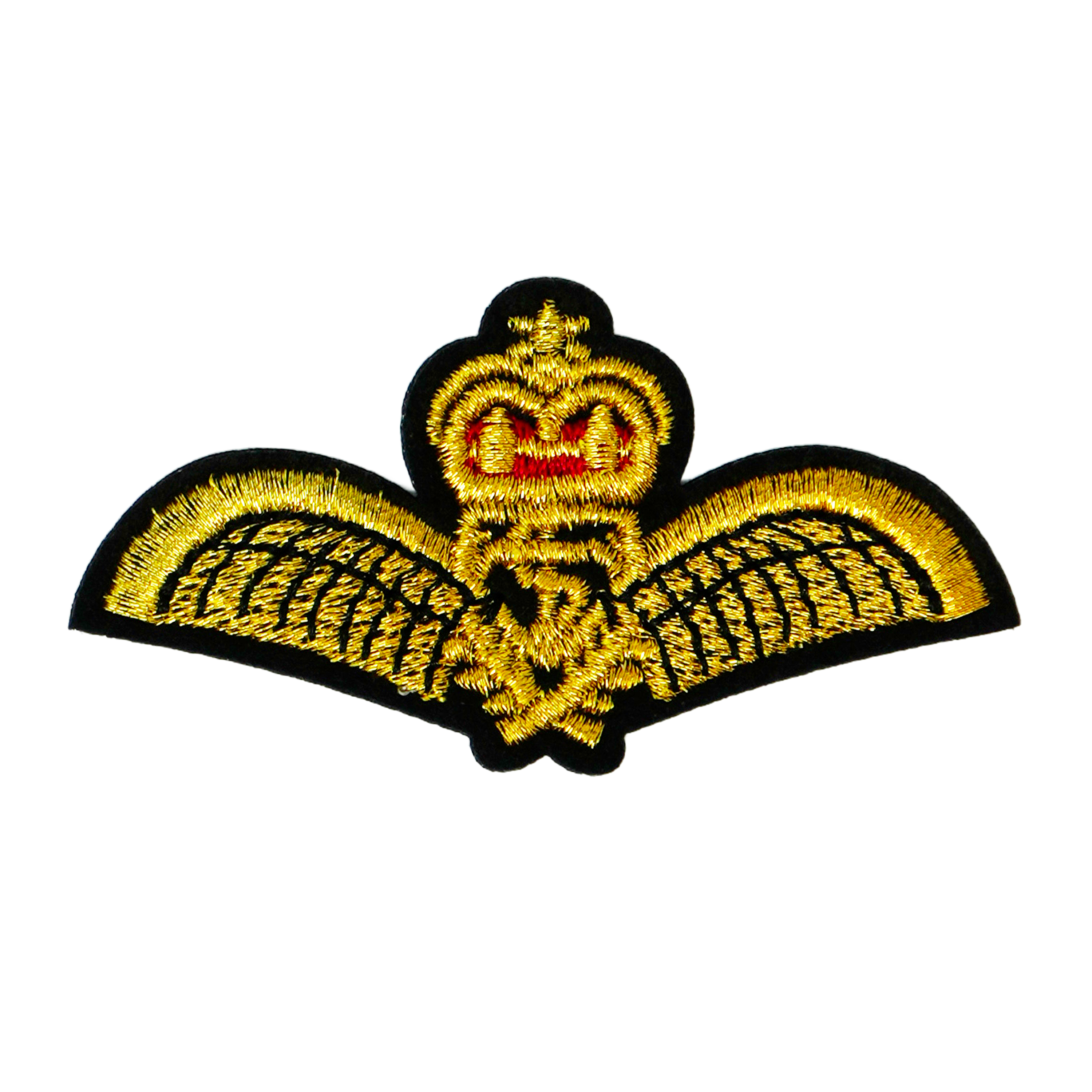 Gold Crown With Wings Military Naval Iron On Patch (7.5 x 4cm)