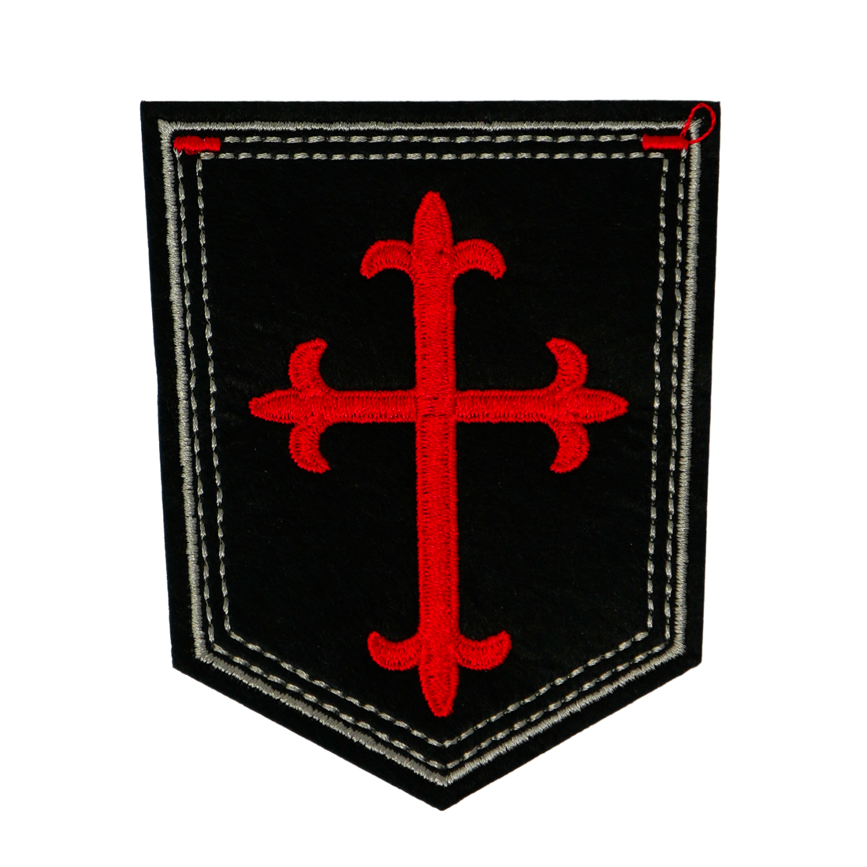 Gothic Crusader Red Cross On Black Shield Iron On Patch (9 x 7.5cm)