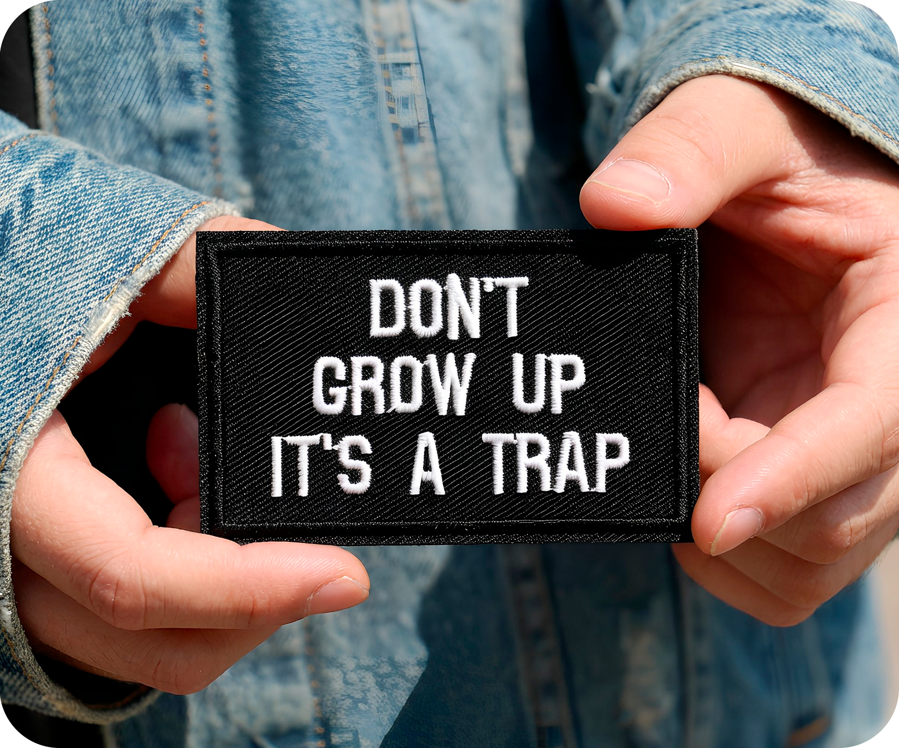 Don't Grow Up It's A Trap Black Iron On Patch (7.8 x 5cm)
