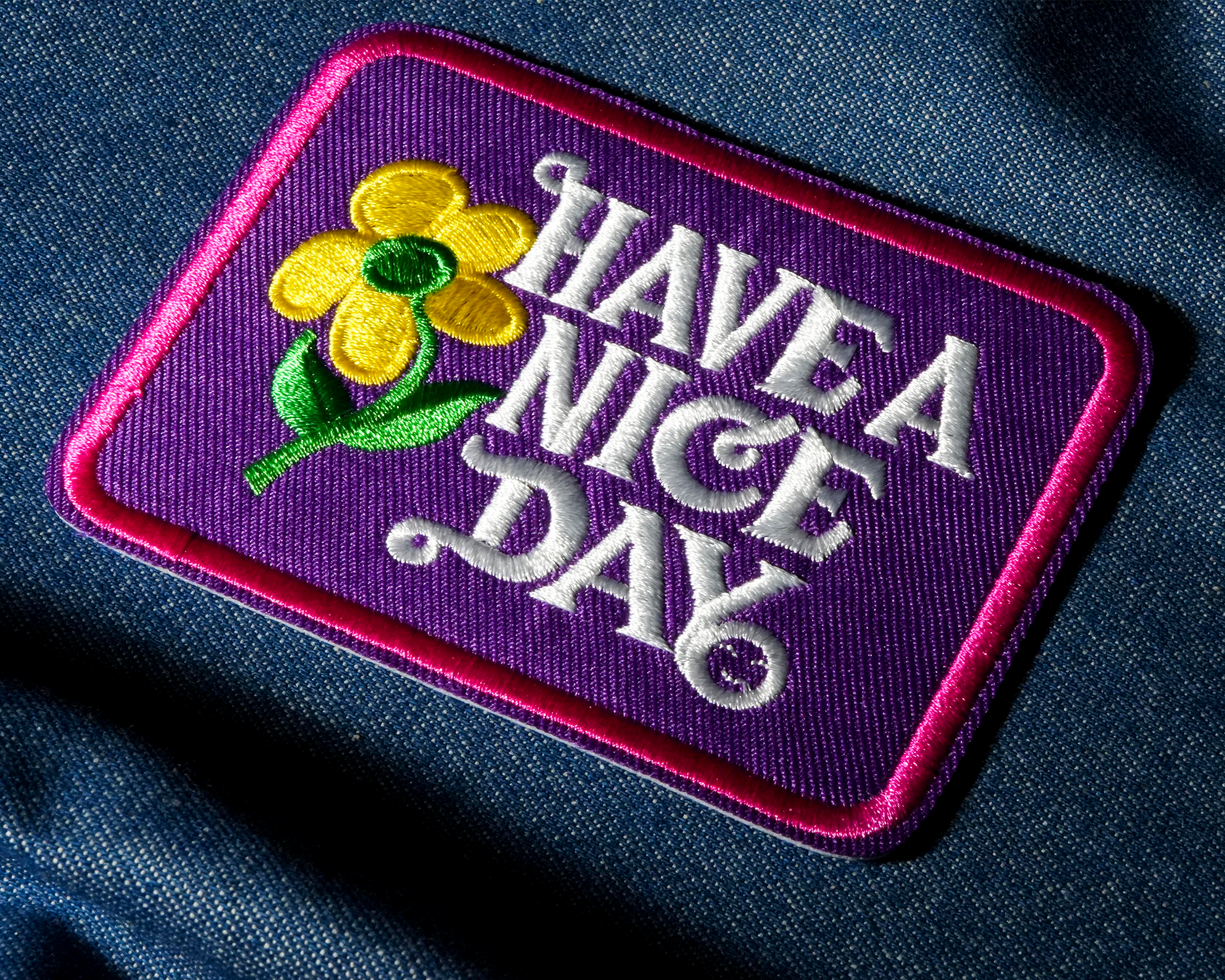Have A Nice Day Purple & Pink Patch Iron On (9 x 7cm)