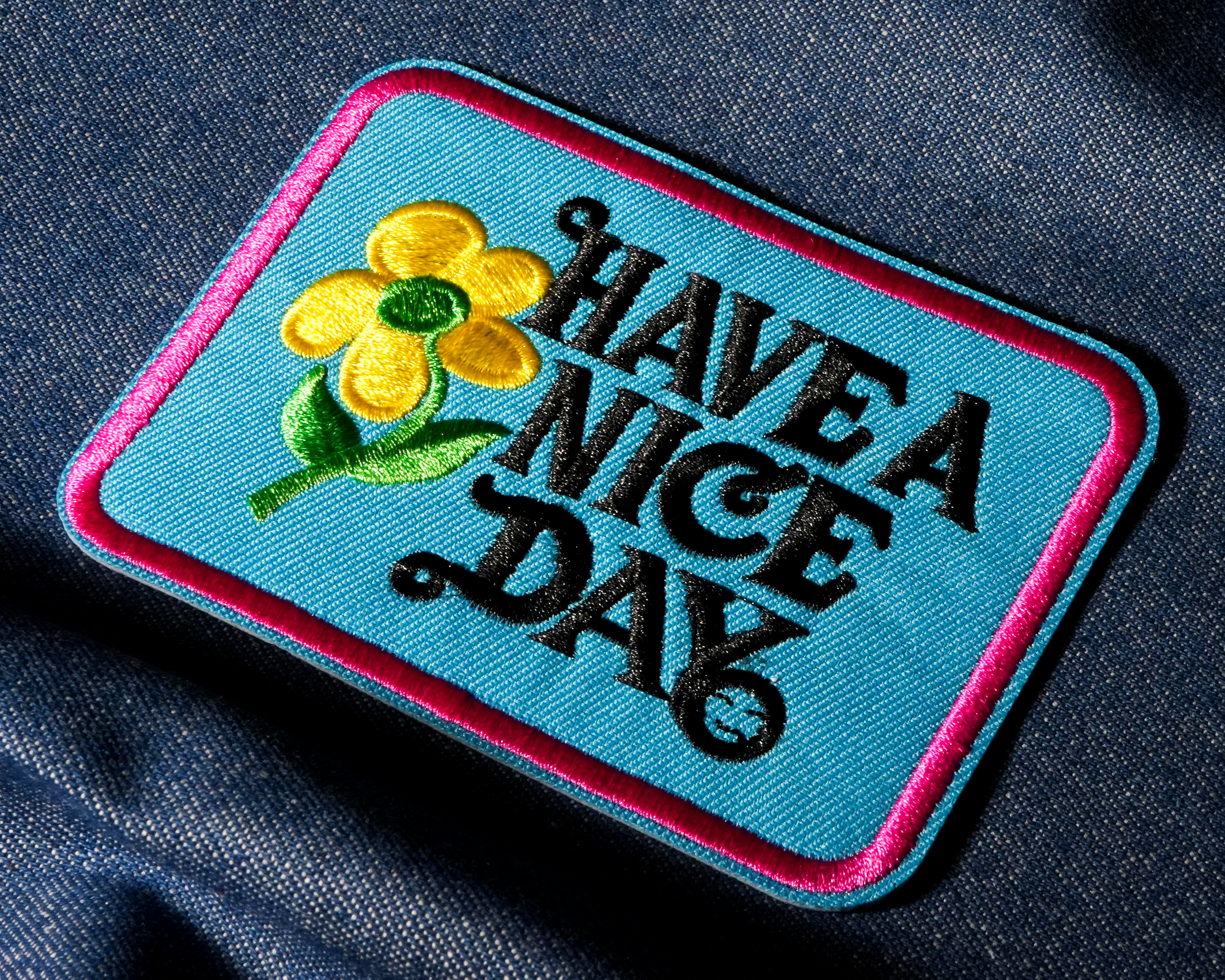 Have A Nice Day Blue & Pink Patch Iron On (9 x 7cm)
