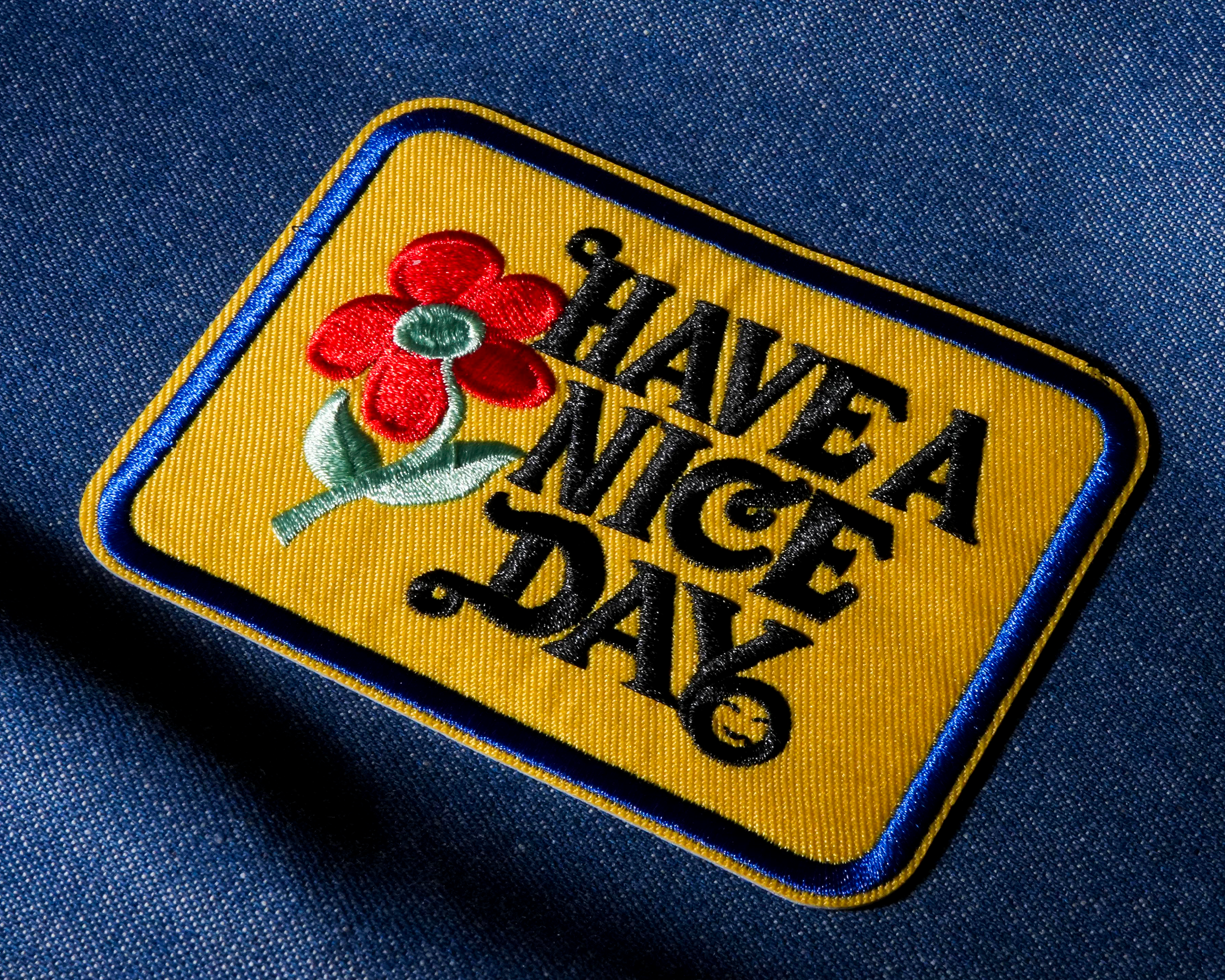 Have A Nice Day Yellow & Blue Patch Iron On (9 x 7cm)