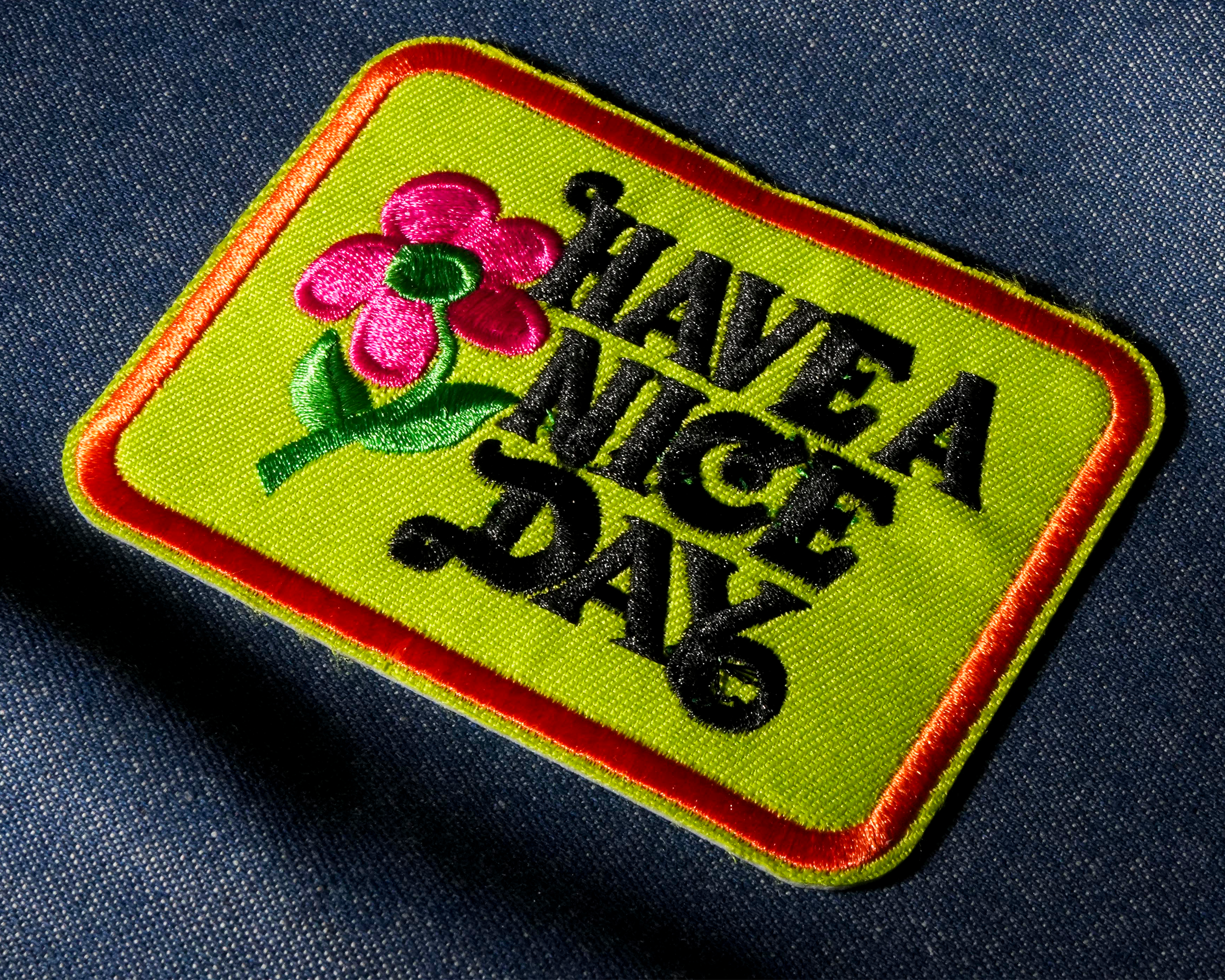 Have A Nice DayLime Green & Gold Patch Iron On (9 x 7cm)