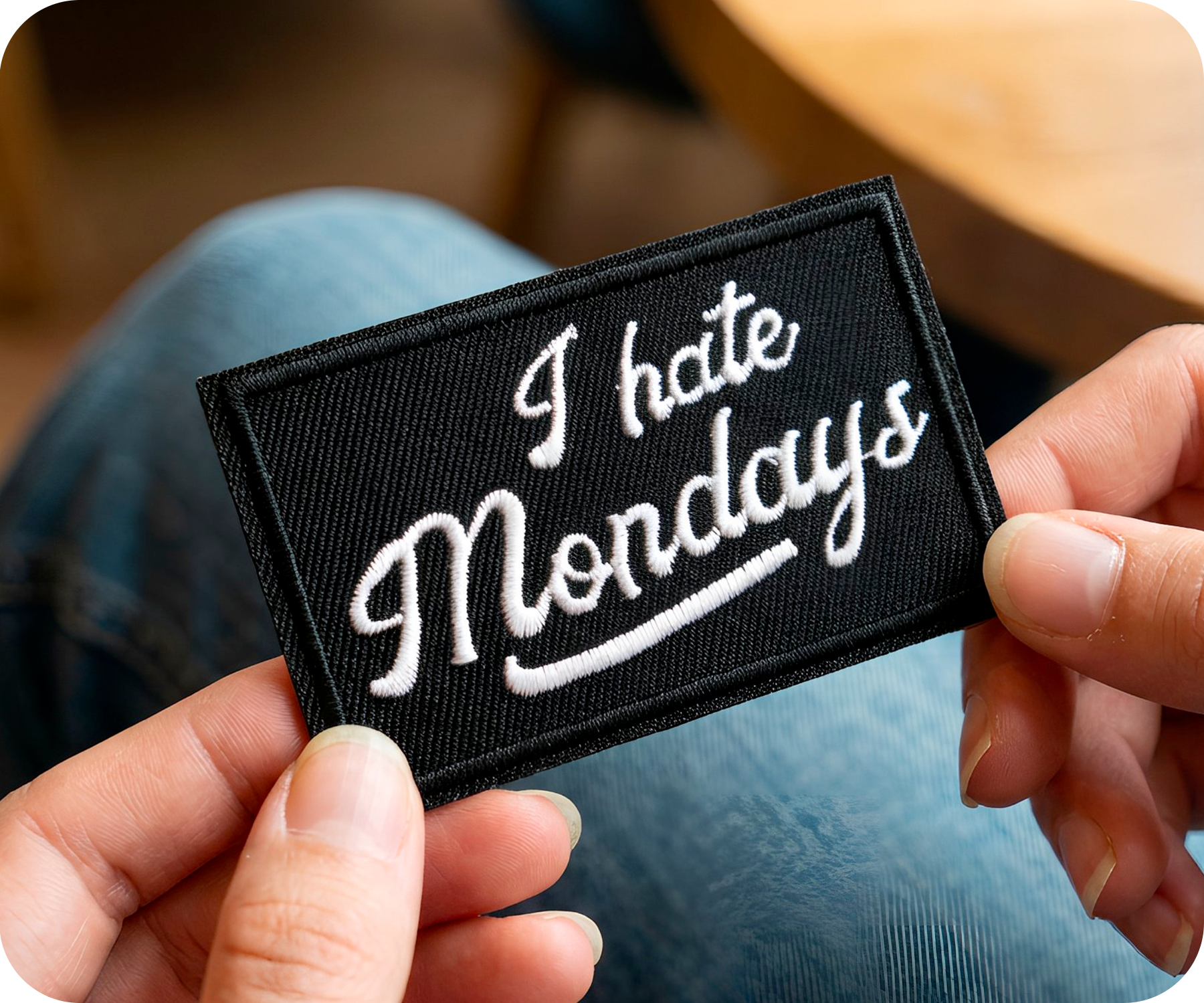I Hate Mondays Black Iron On Patch (7.8 x 5cm)