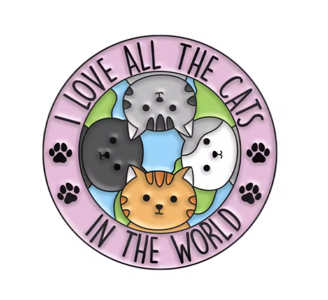 I Love All The Cats In The World Pin Badge