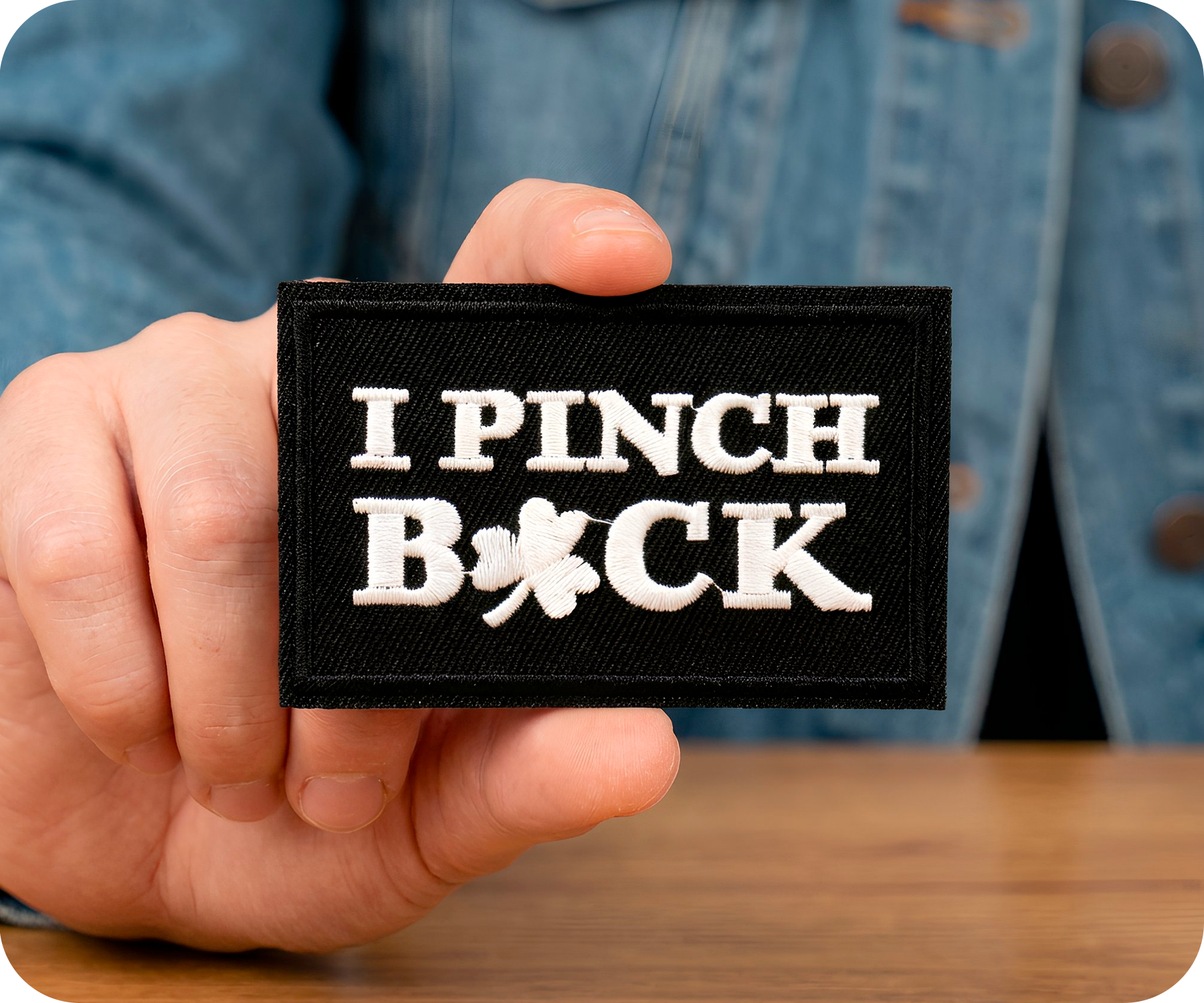 I Pinch Back Shamrock Irish Clover Black Iron On Patch (7.8 x 5cm)