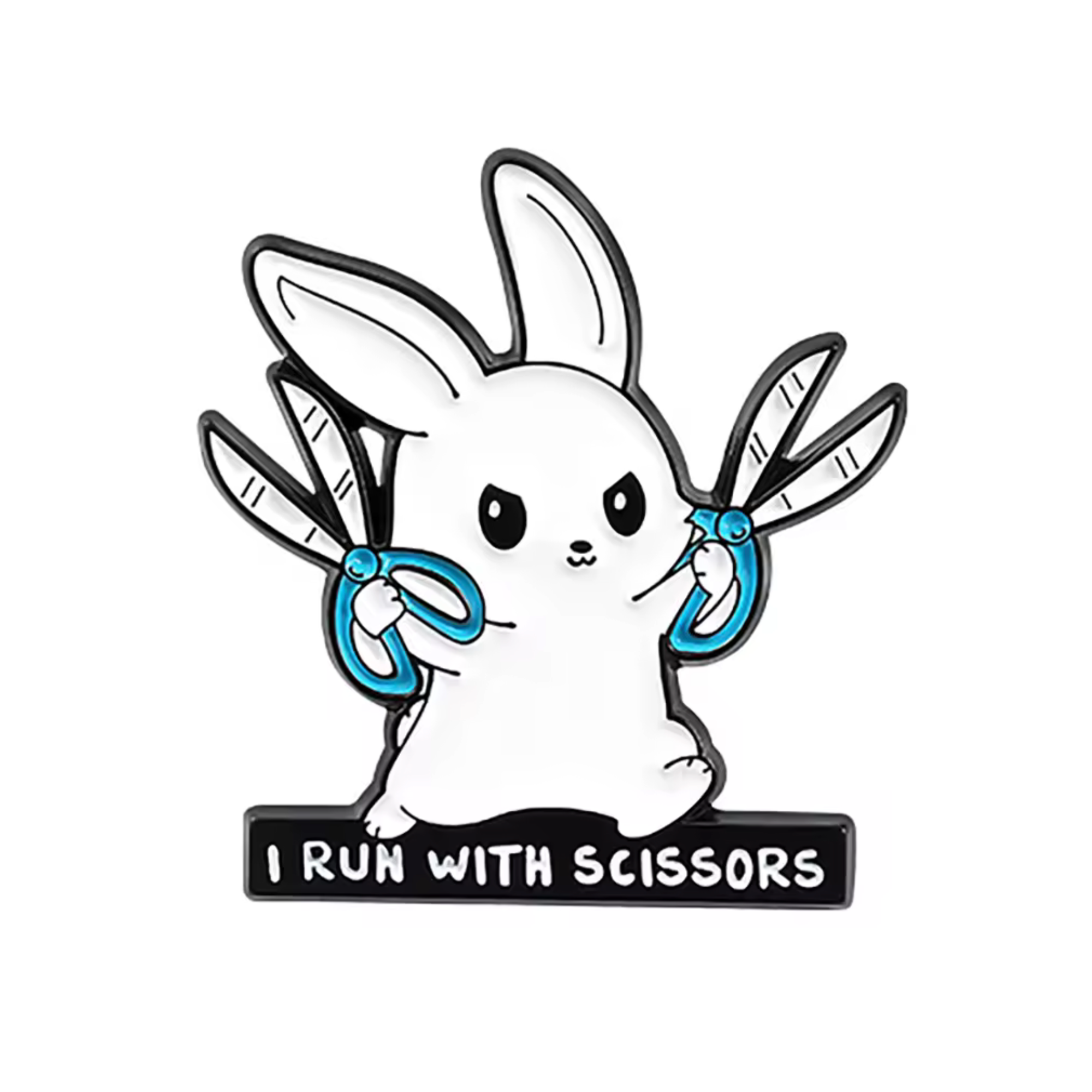 Bunny Rabbit I Run With Scissors Pin Badge