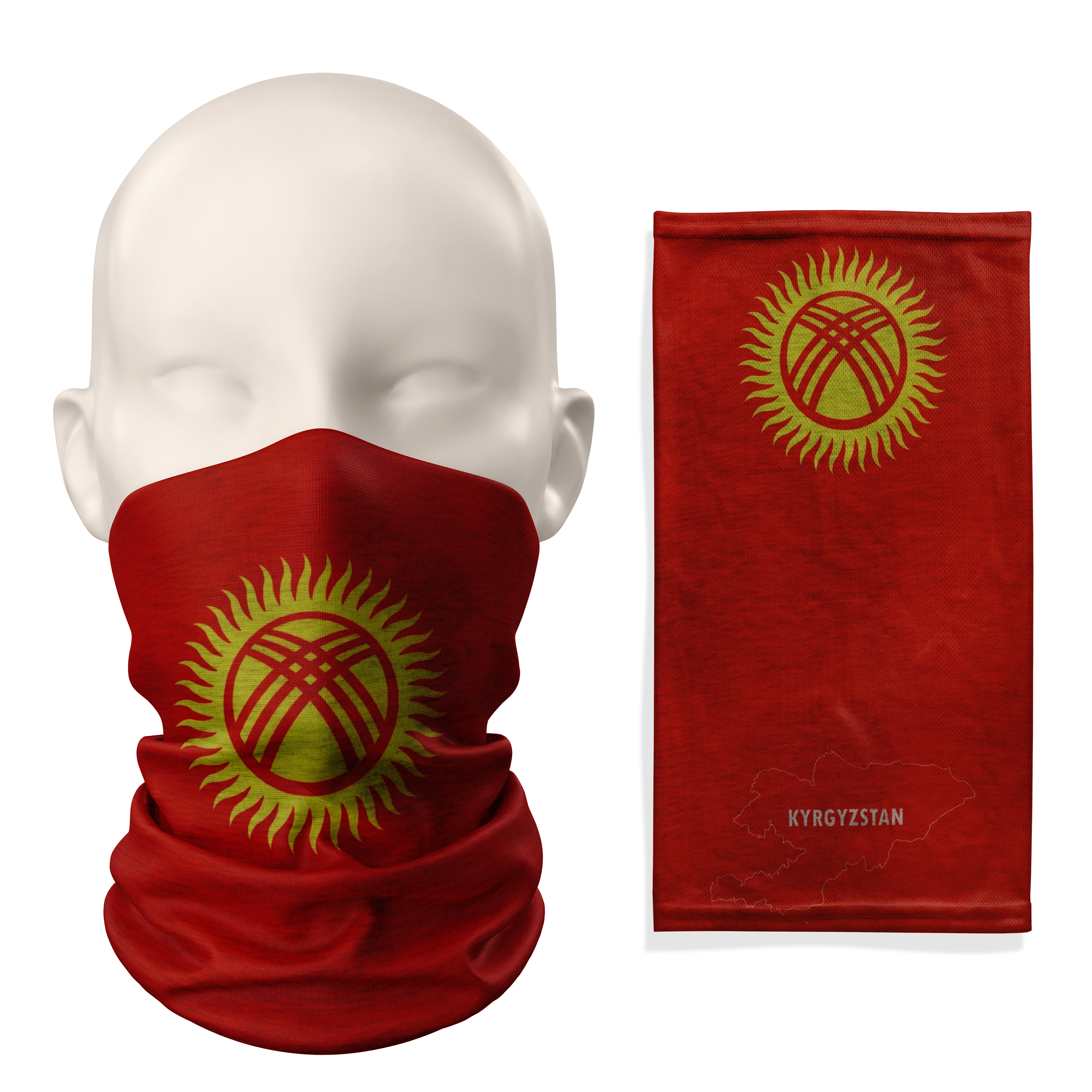 Kyrgyzstan Tunduk Sunburst Flag Snood – Breathable Mask Neck Gaiter Face Covering