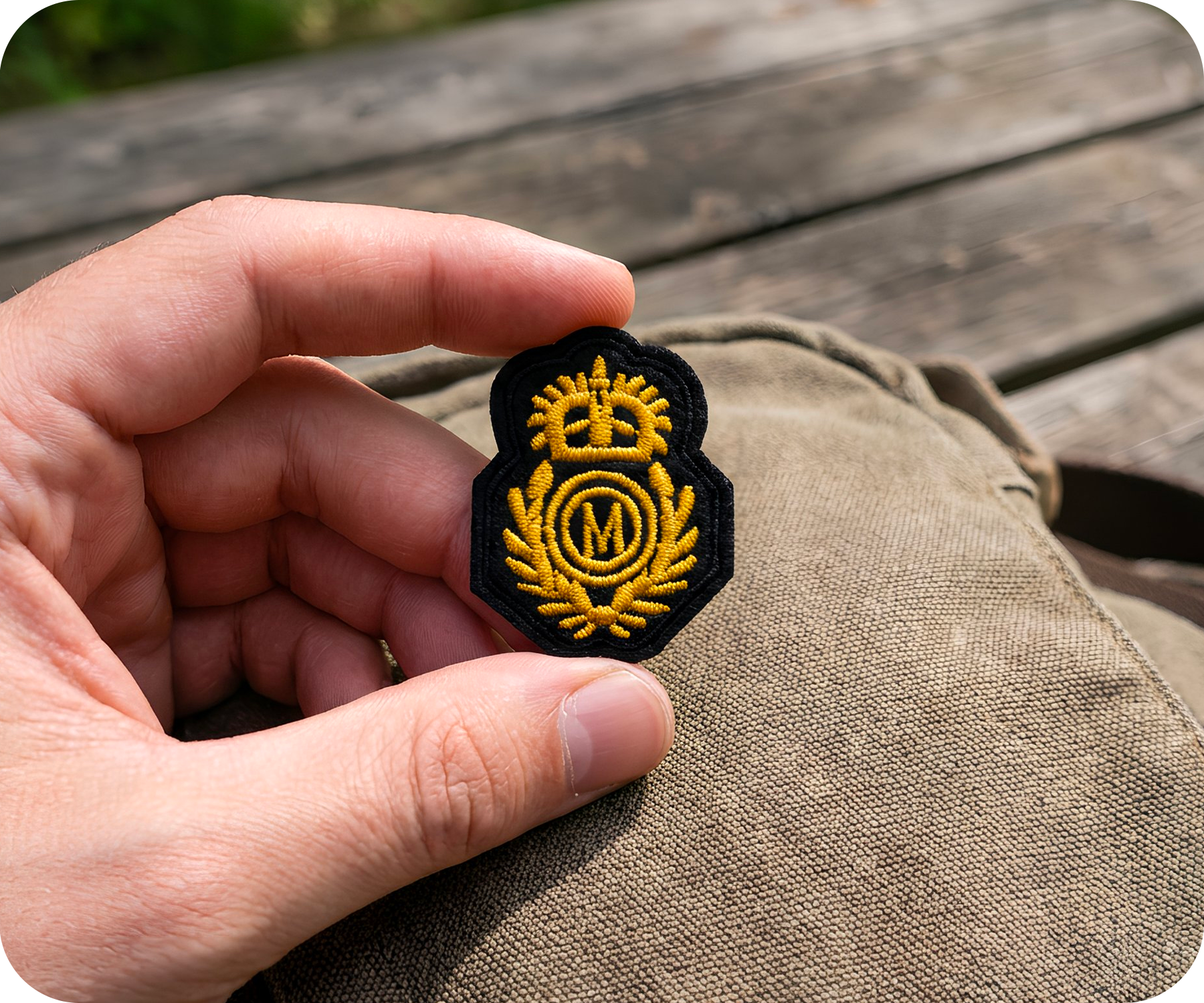 M Monogram Gold Crown Naval Cap Badge Iron On Patch (5 x 4cm)