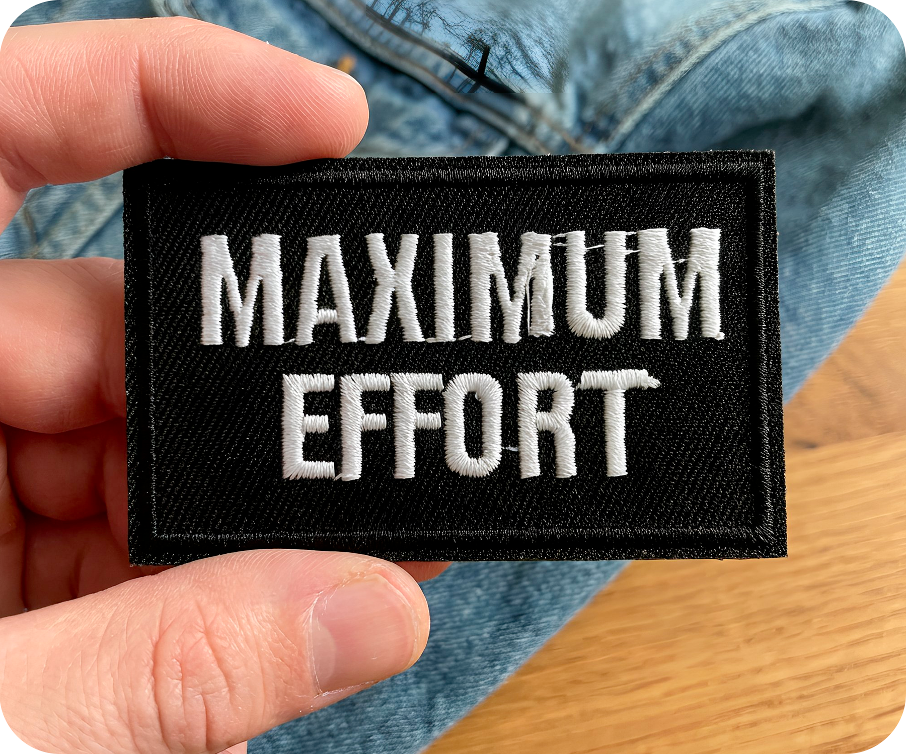 Maximum Effort Funny Black Iron On Patch (7.8 x 5cm)