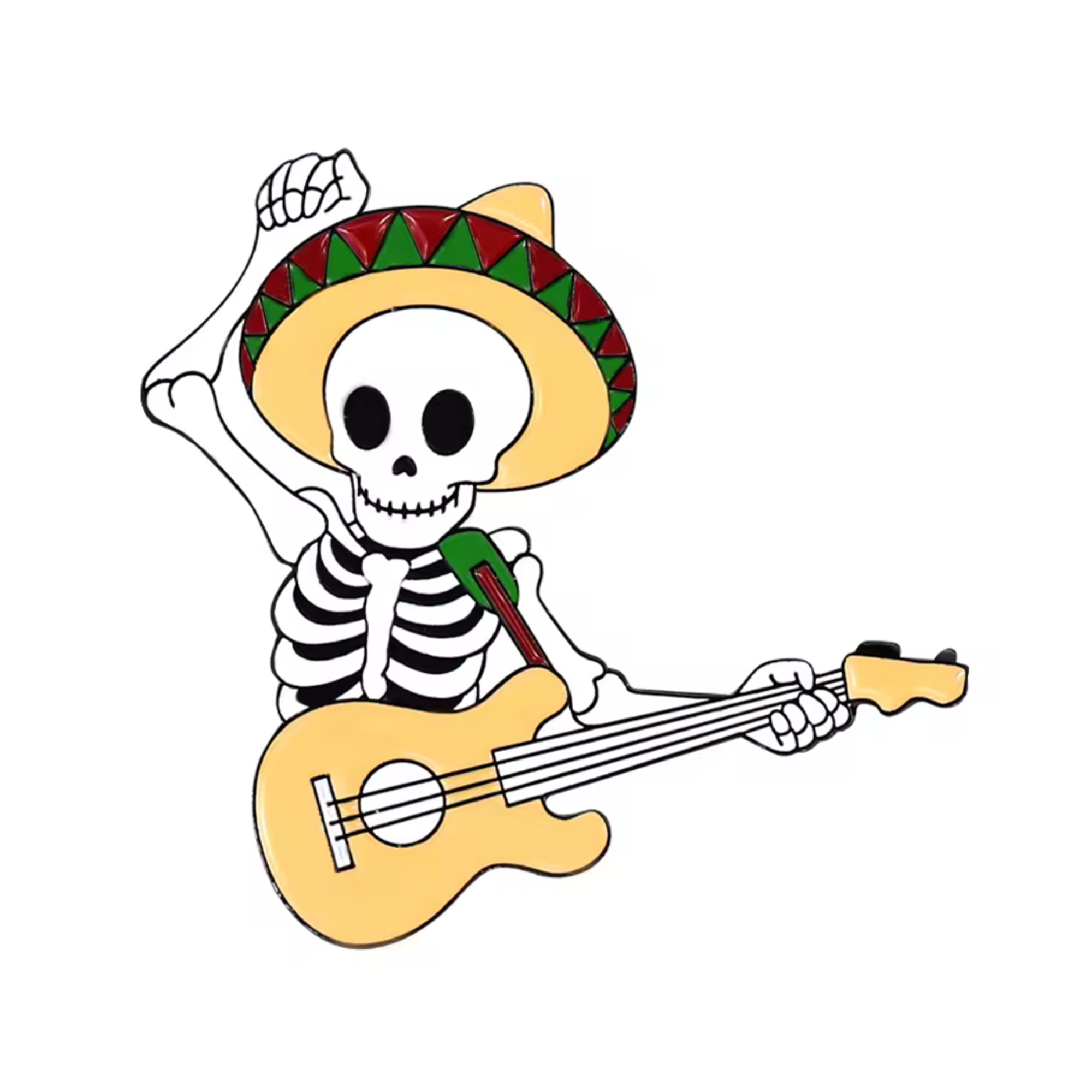 Mariachi Mexican Skeleton Guitar Pin Badge