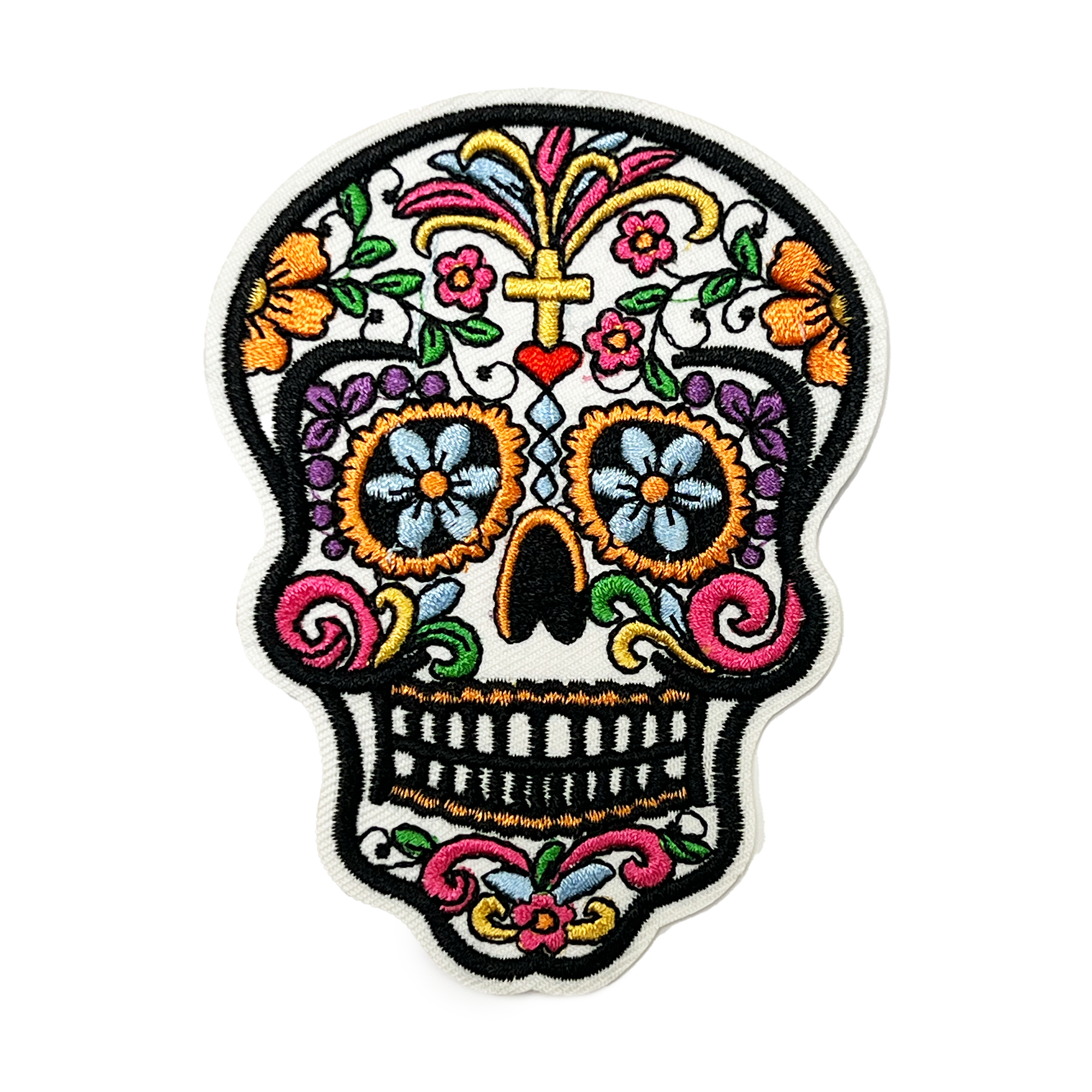 Day Of The Dead White Skull Embroidery Patch ( 7 x 10cm)